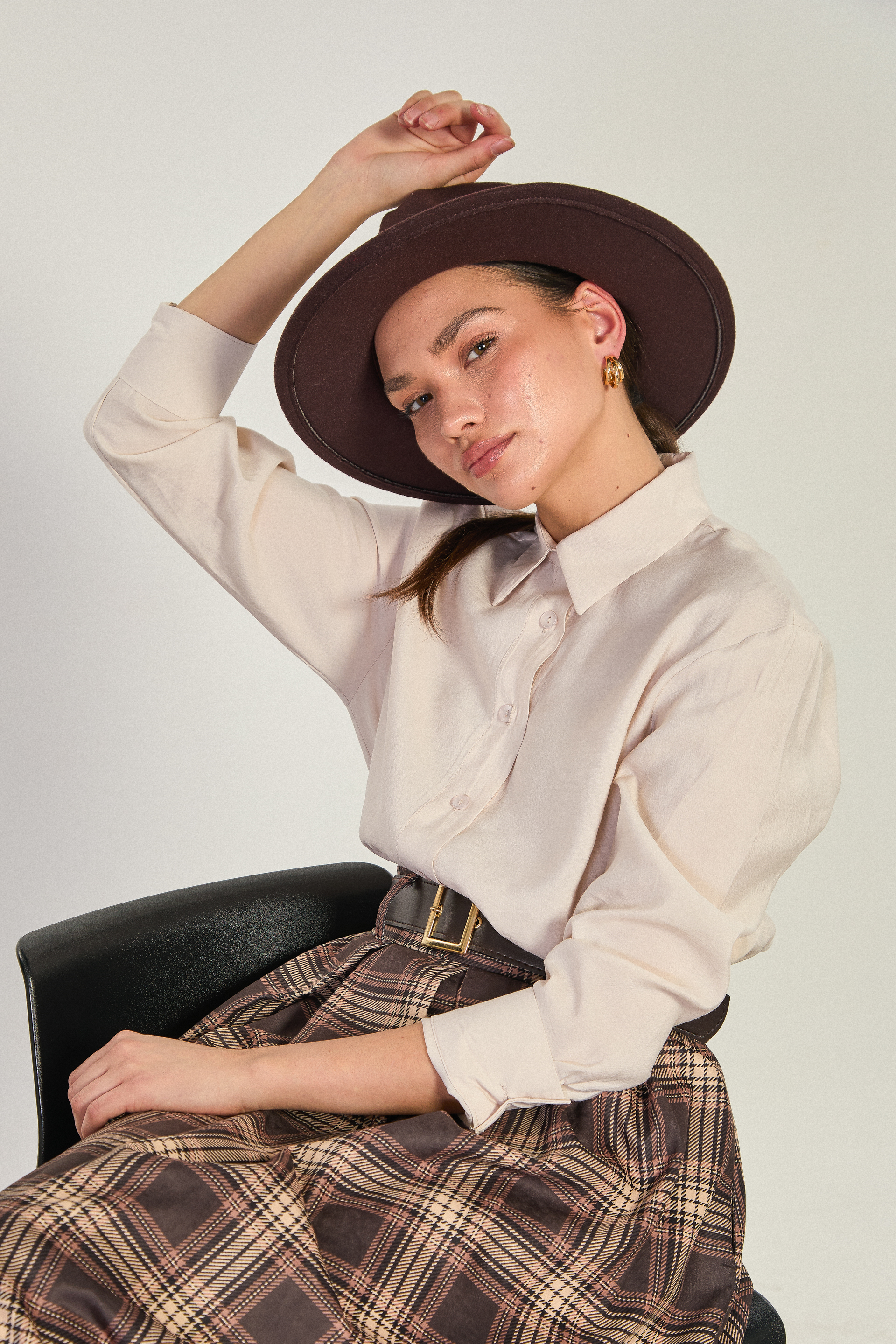 Kadın Uzun Kollu Cupra Gömlek - Taş