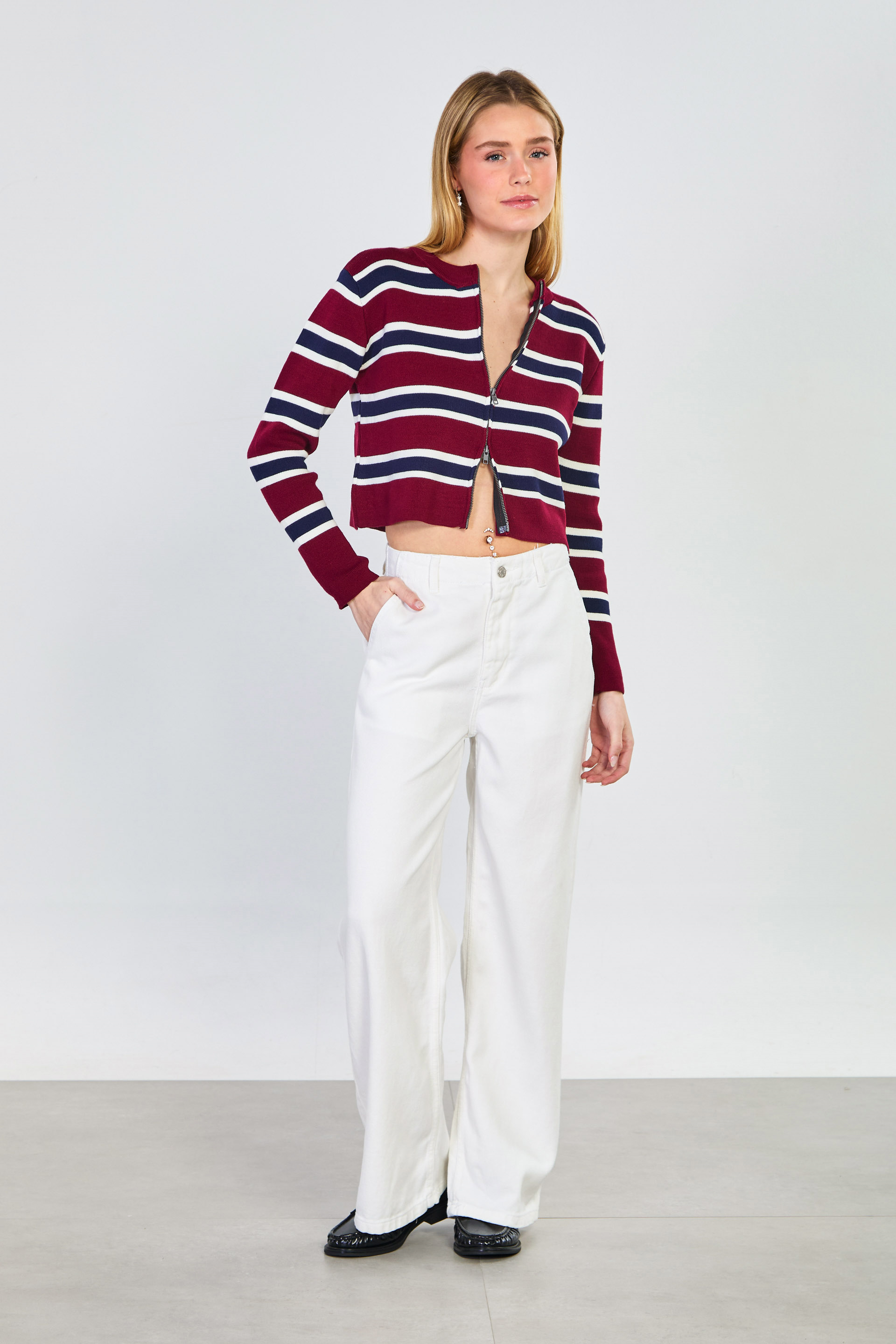 Kadın J63 Yan Cep Palazzo Jean Pantolon - Beyaz