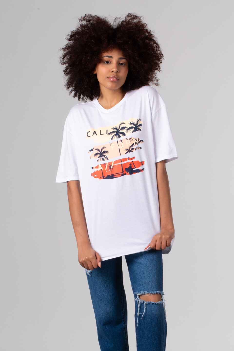 3 renk baskılı t-shirt-81658 Beyaz