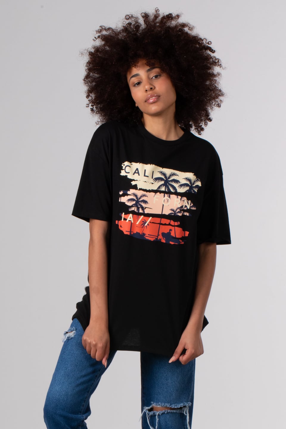 3 renk baskılı t-shirt-81658 Siyah
