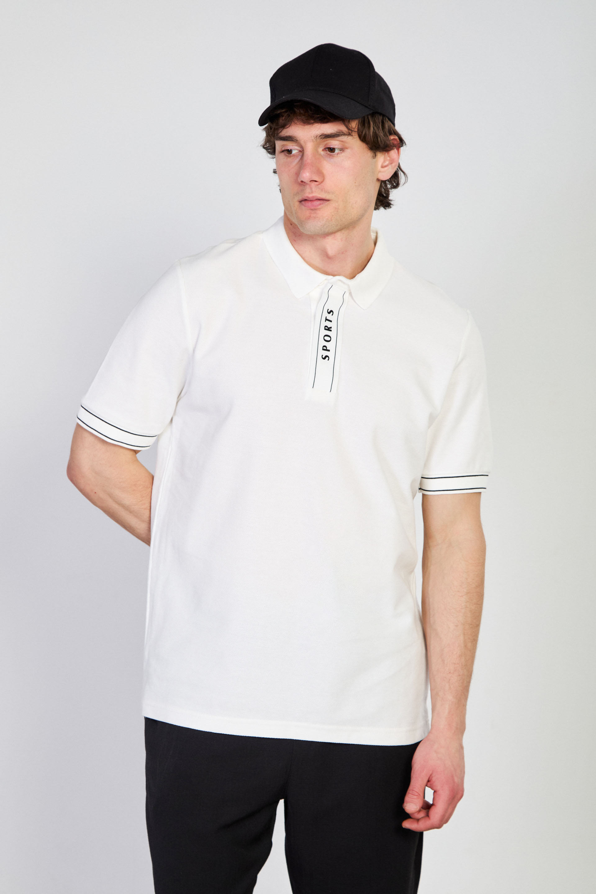 Erkek Pat Baskılı Polo Yaka T-Shirt - Ekru