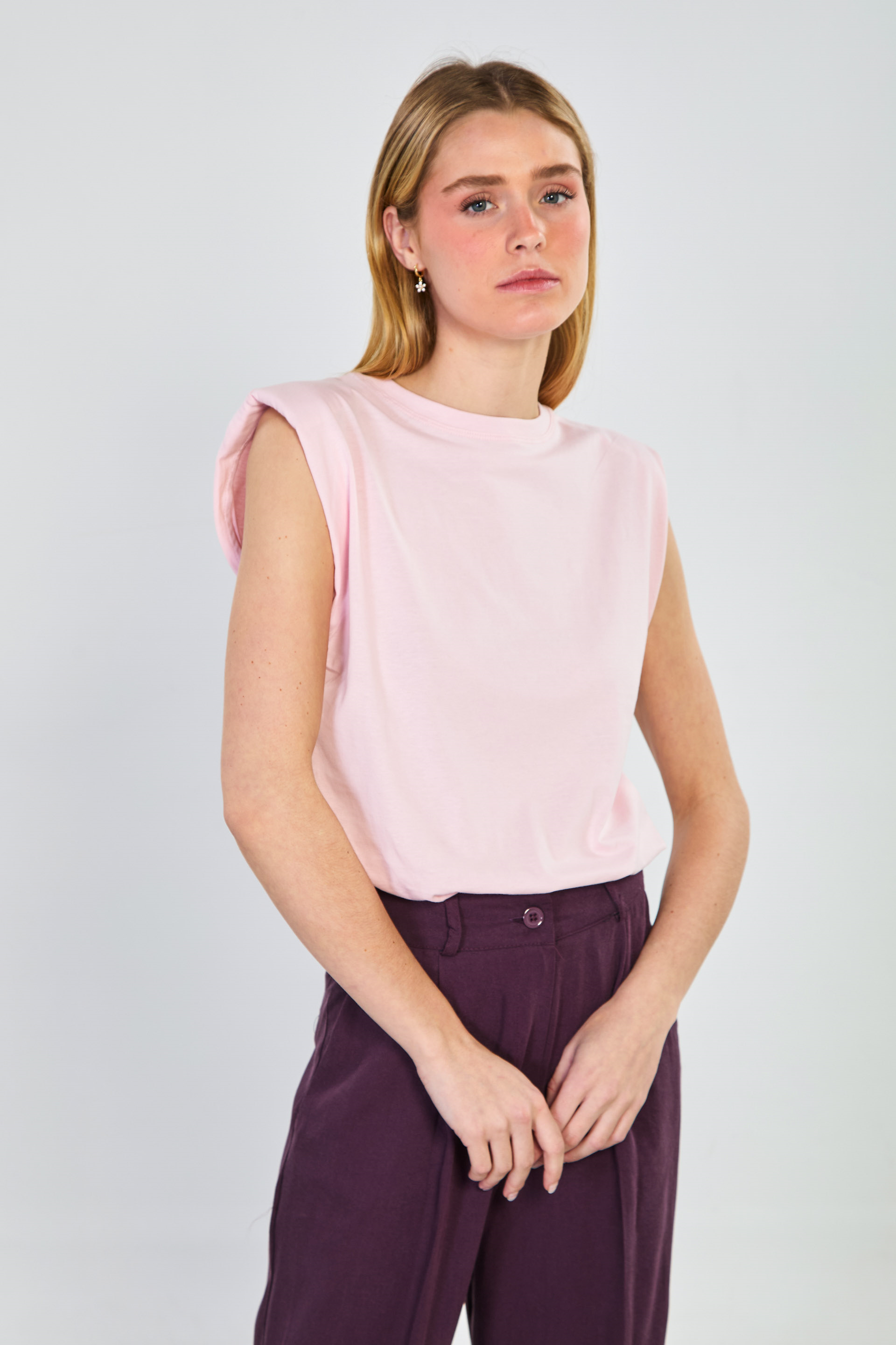 Kadın Vatkalı Kolsuz T-Shirt - Pembe