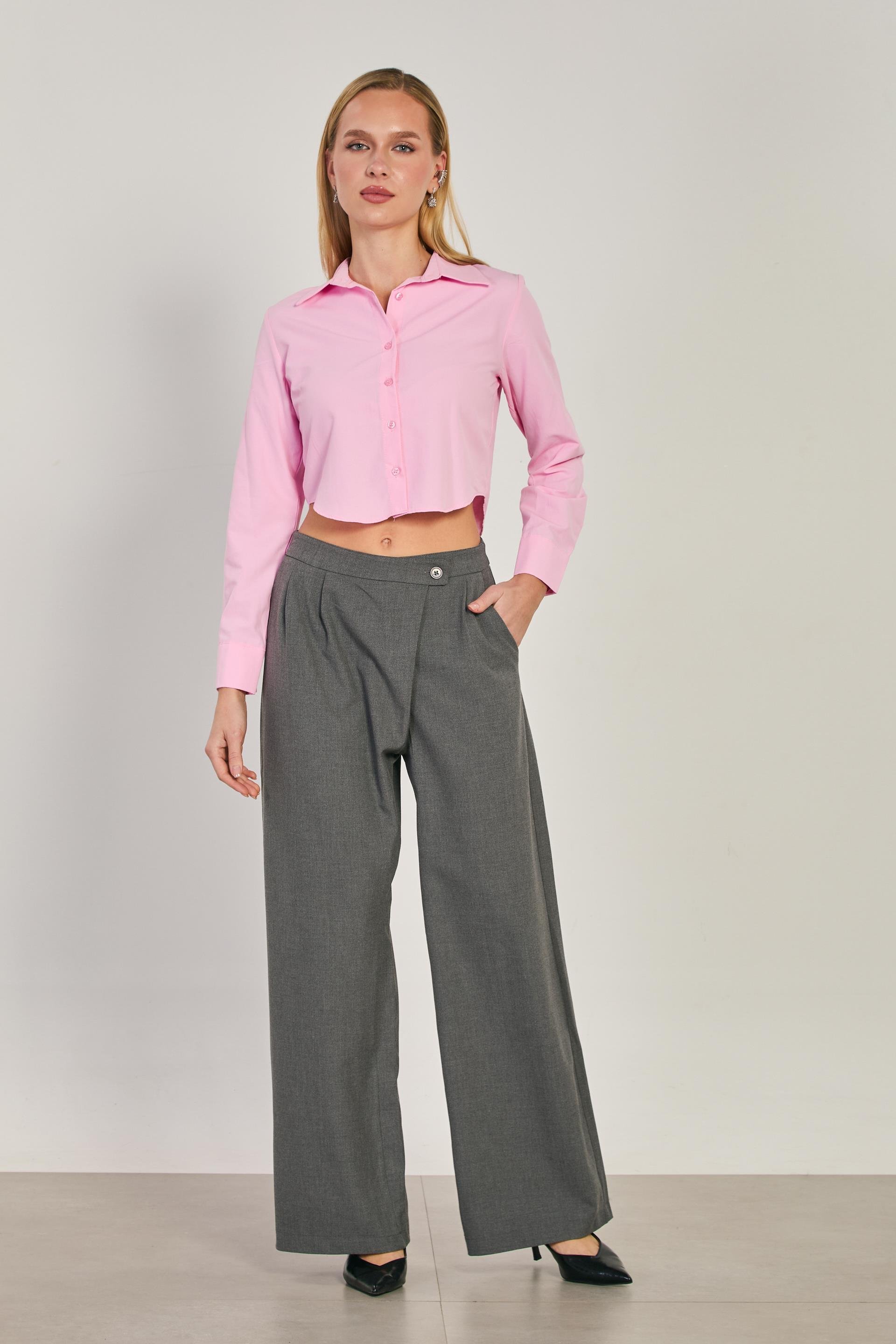 Kadın Asimetrik Palazzo Pantolon - Okul Gri