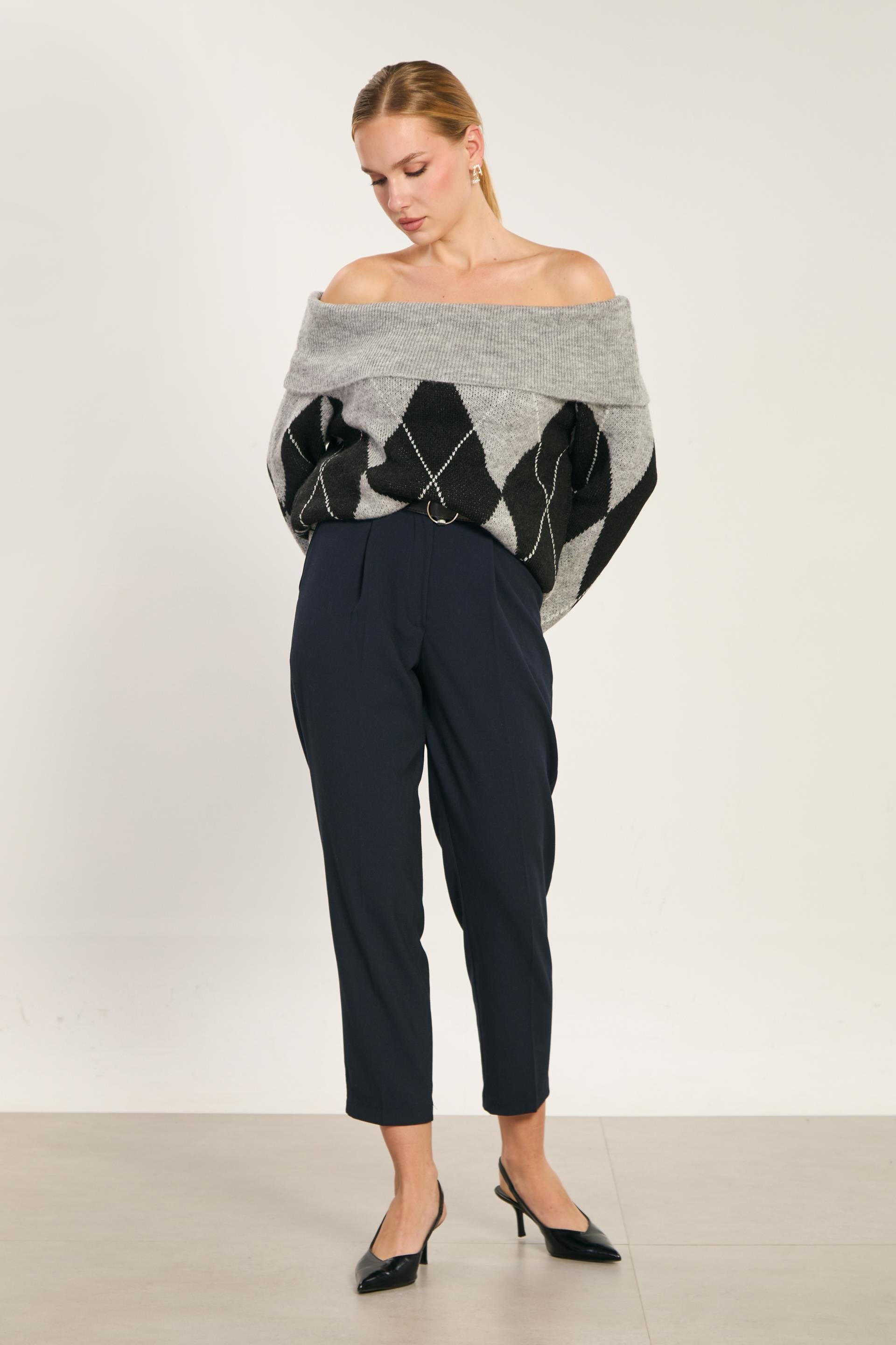 Kadın Kemerli Pantolon - Lacivert