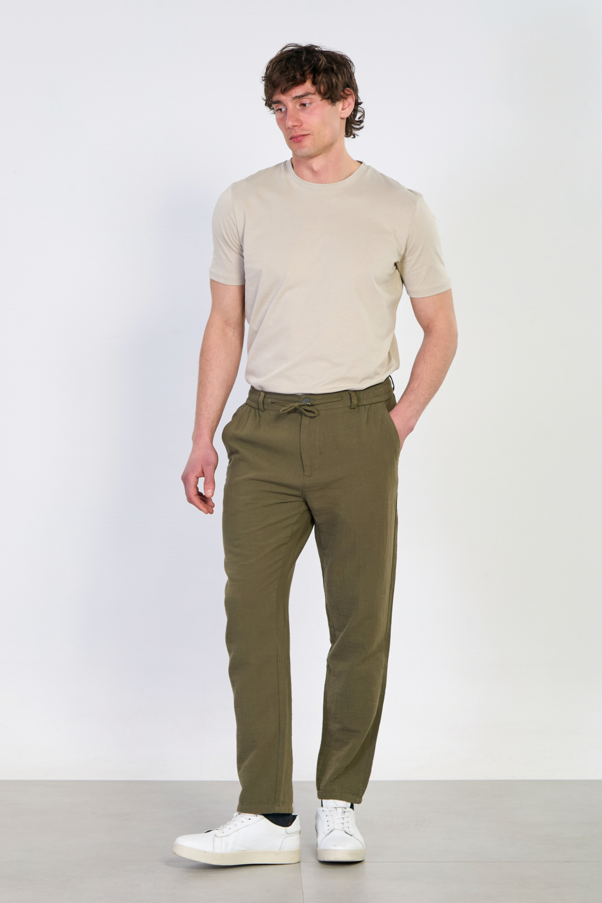 Erkek Müslin Jogger Pantolon - Haki