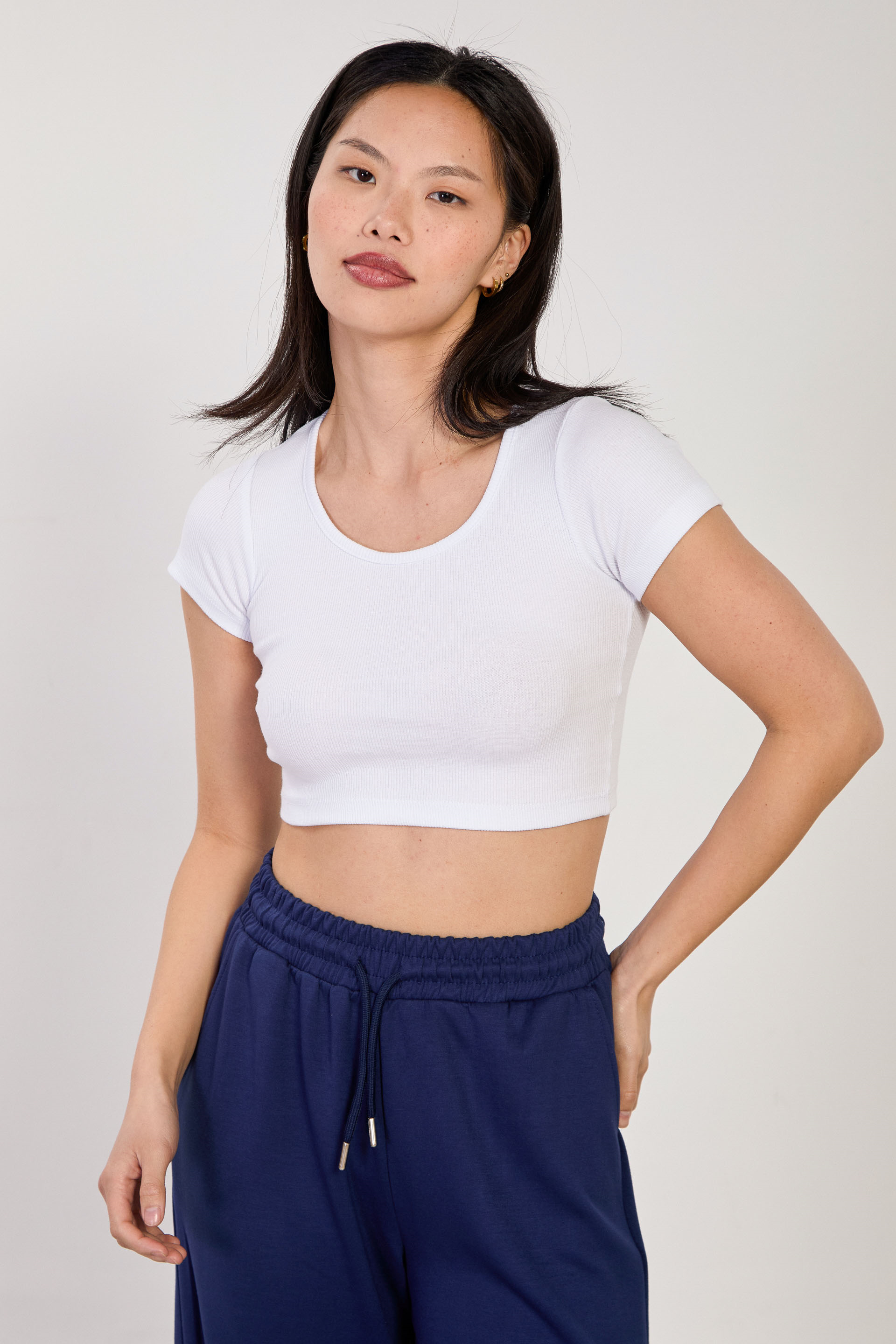 Kadın Derin Yaka Fitilli Body - Beyaz