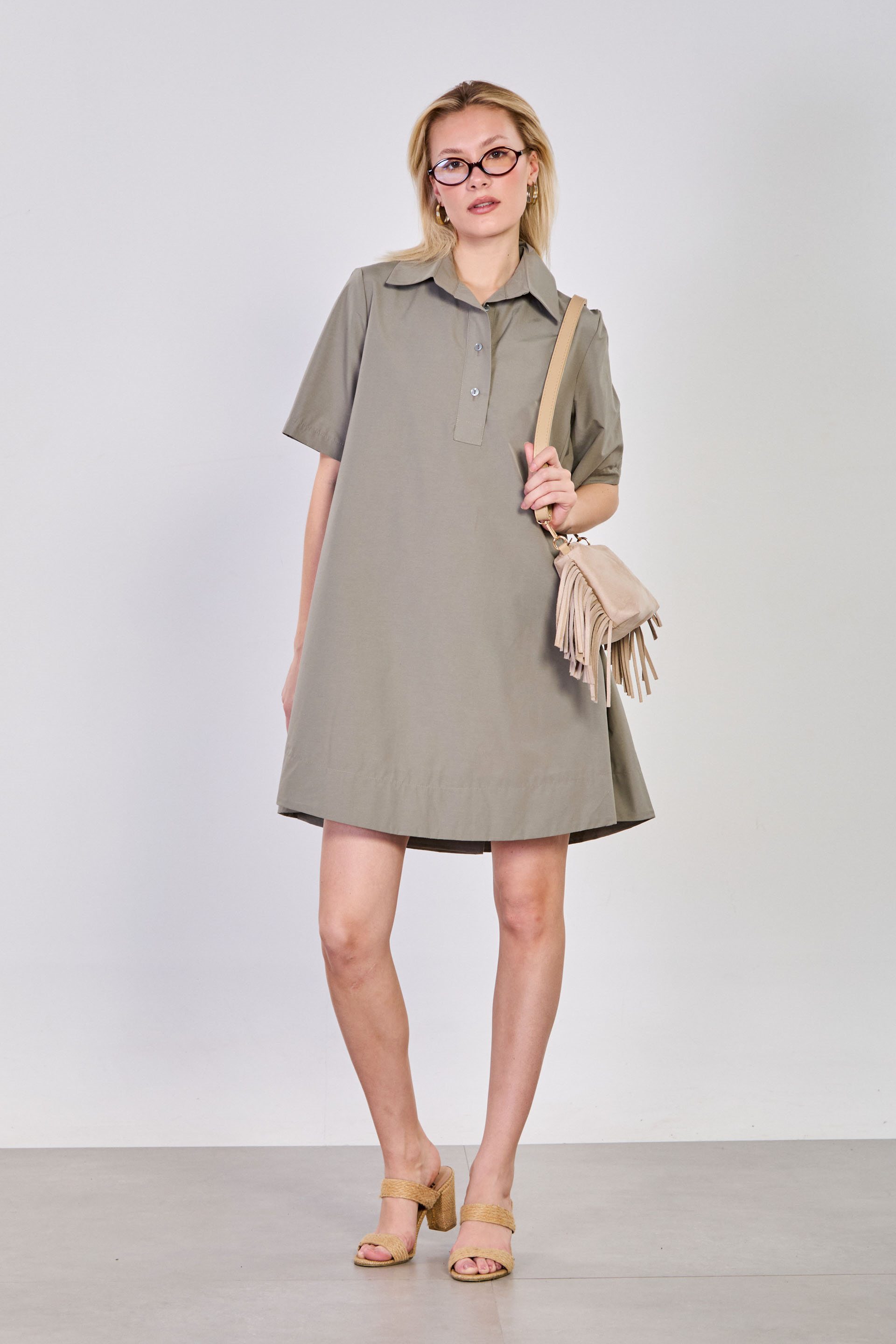 Kadın Polo Yaka Kısa Elbise - Olive