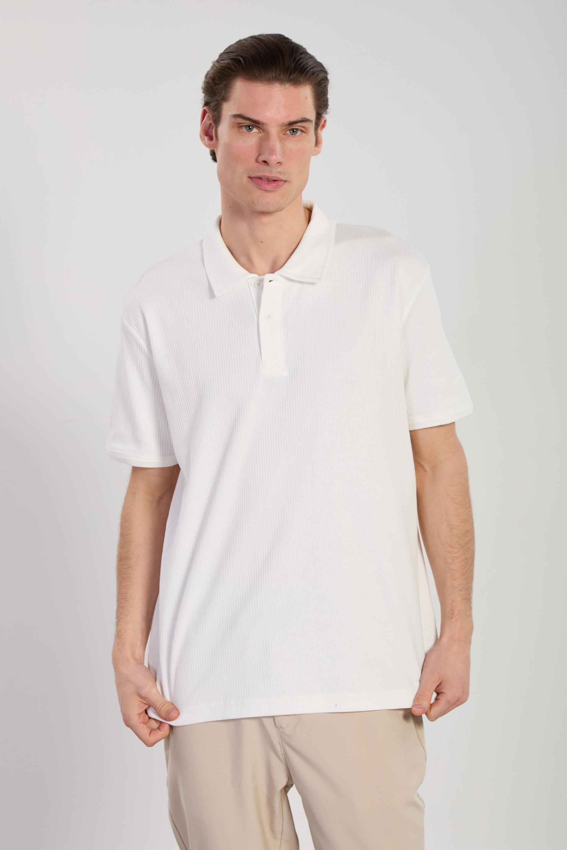 Erkek İğne Detay İnterlok T-Shirt - Ekru