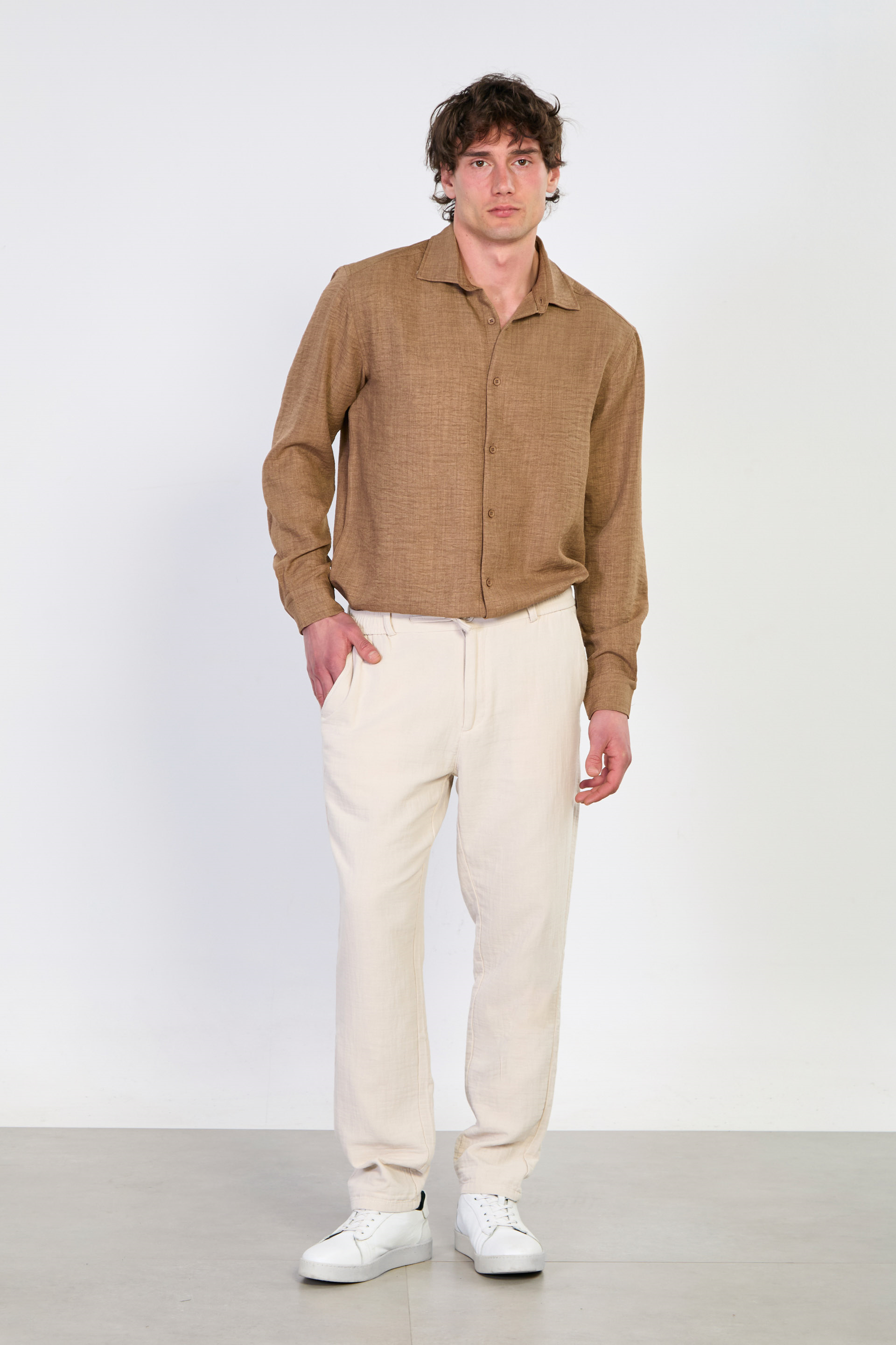 Erkek Müslin Jogger Pantolon - Taş