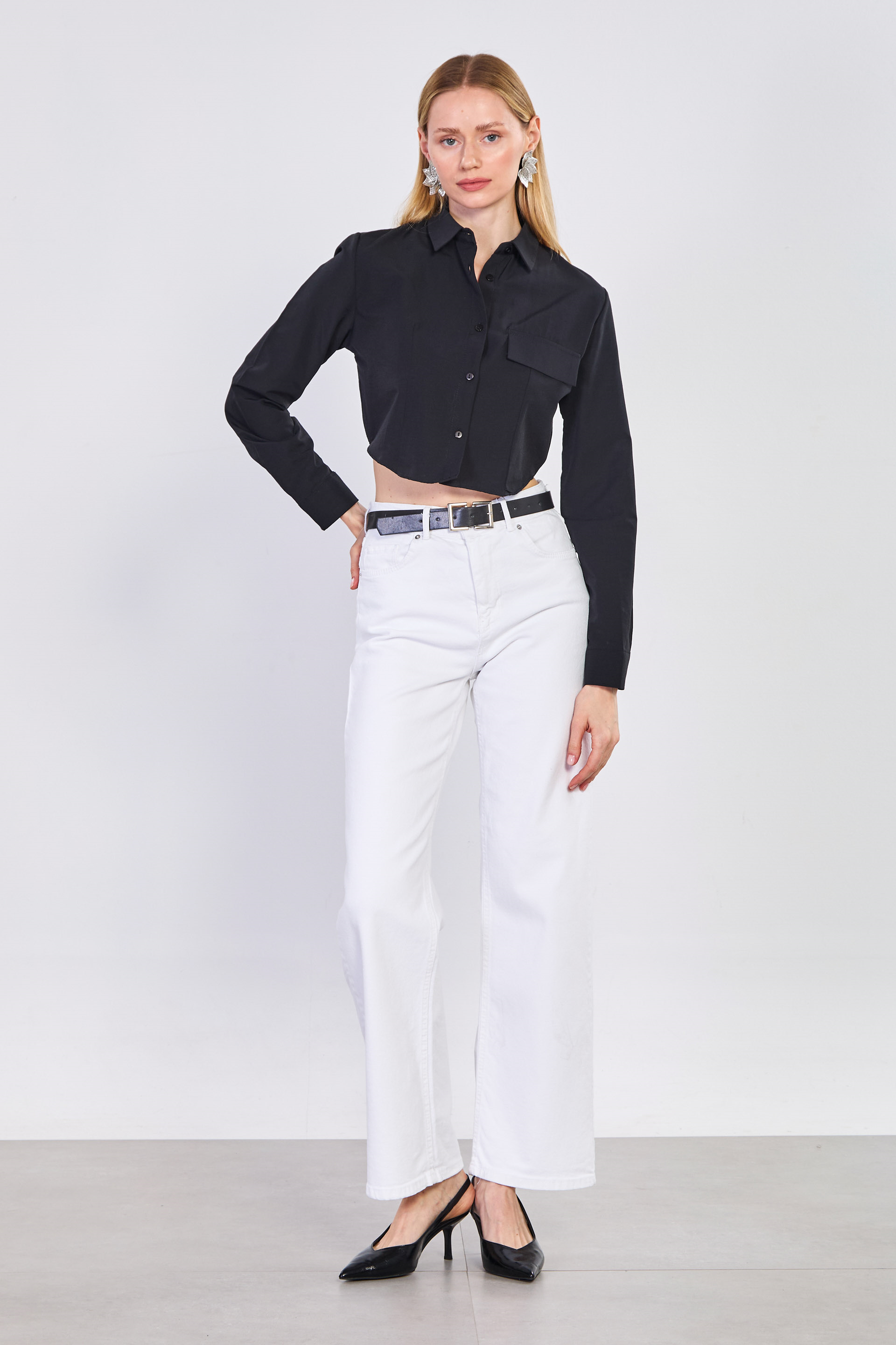 Kadın J92 Kemerli Straight Jean Pantolon - Beyaz