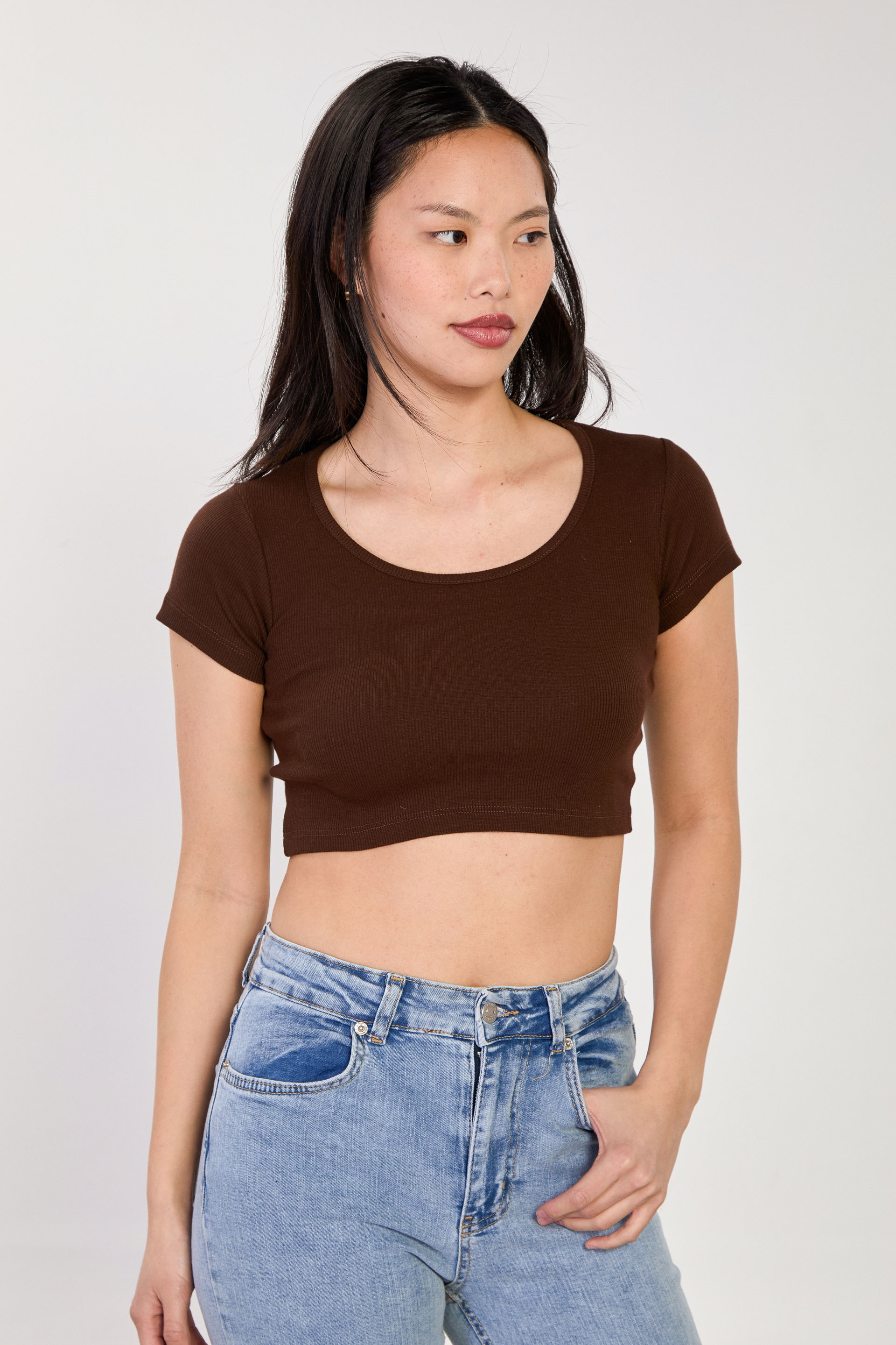 Kadın Derin Yaka Fitilli Body - Acı Kahve