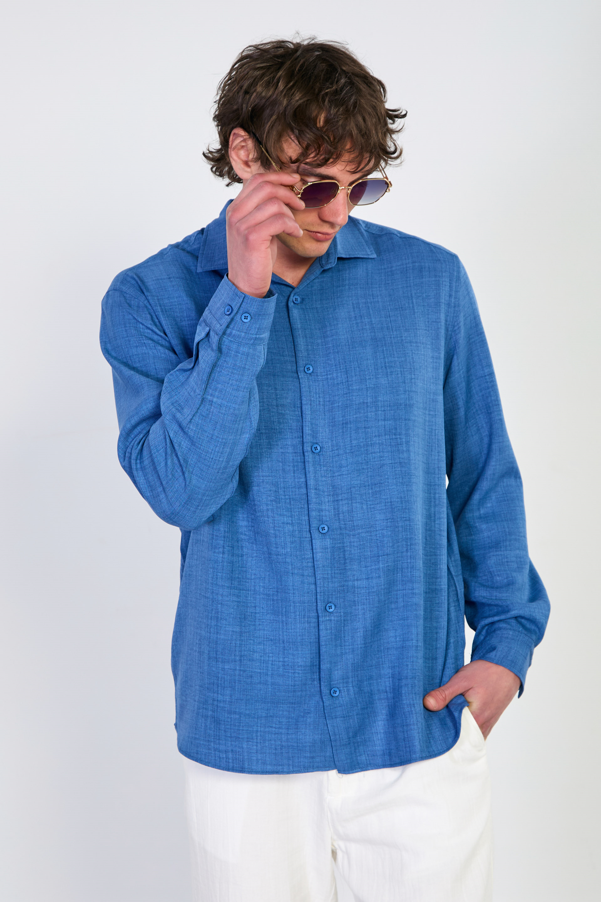 Erkek Uzun Kollu Gömlek - Mavi