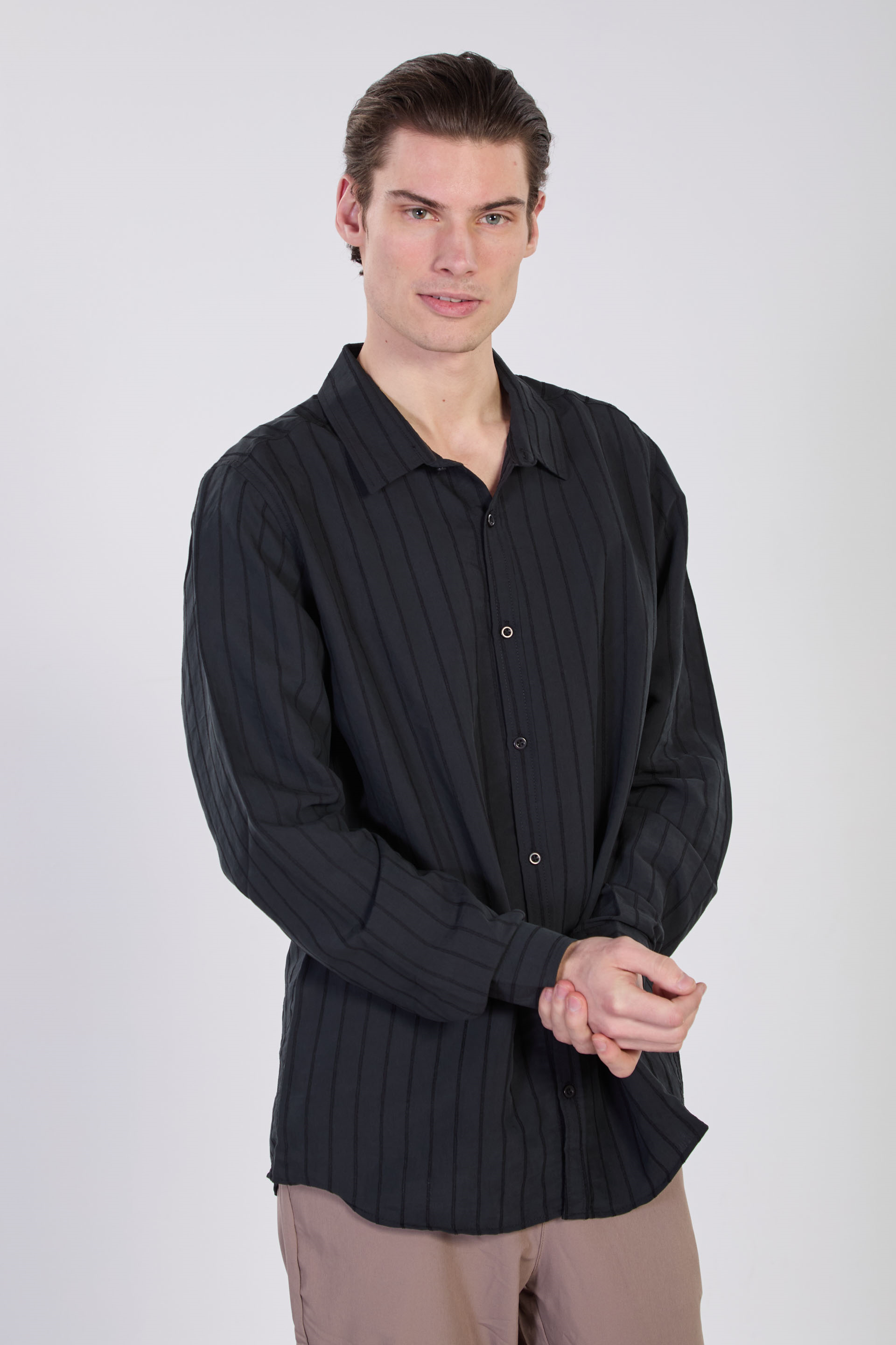 Erkek Çizgili Gömlek - Siyah