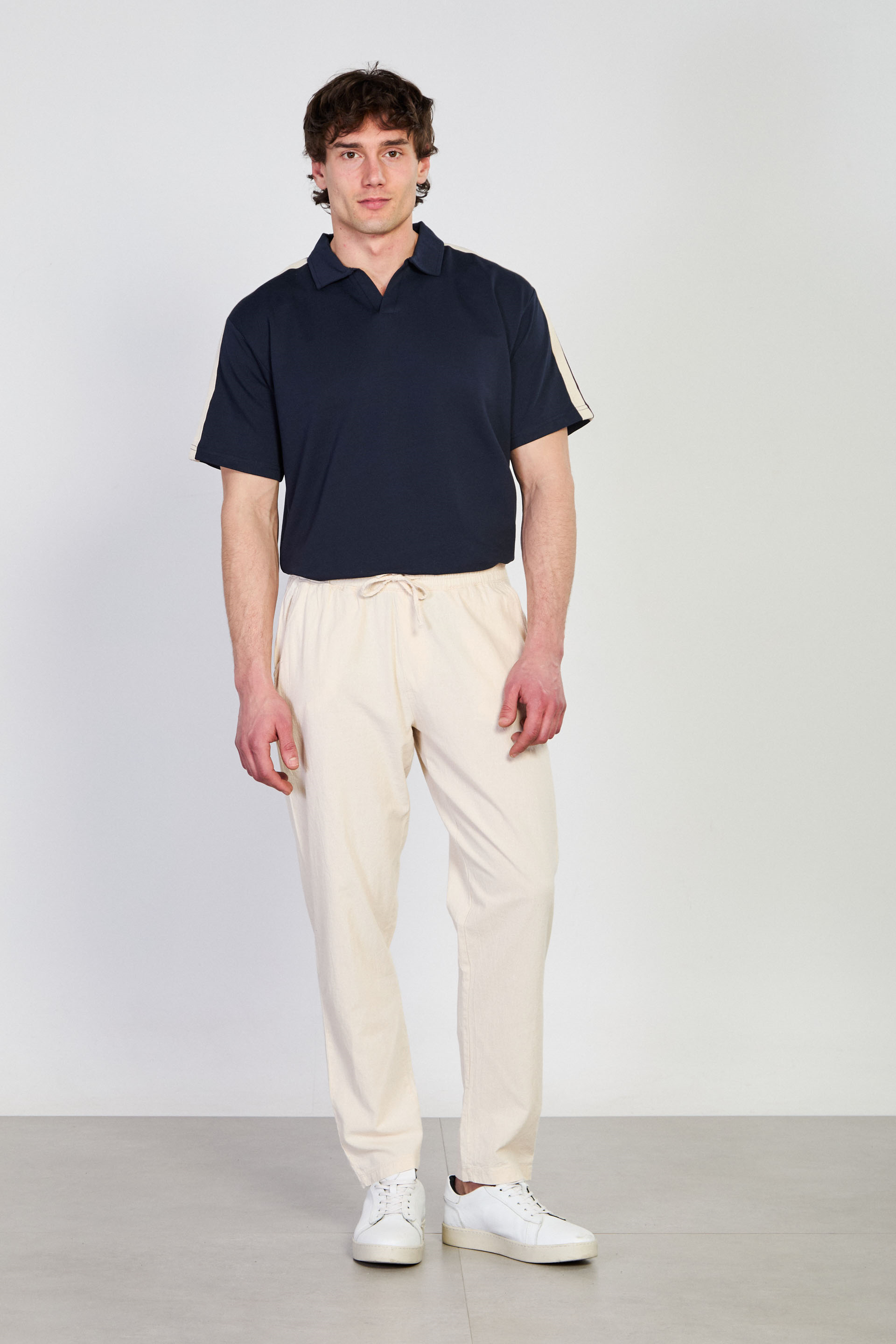 Erkek Beli Bağlamalı Salaş Pantolon - Ekru