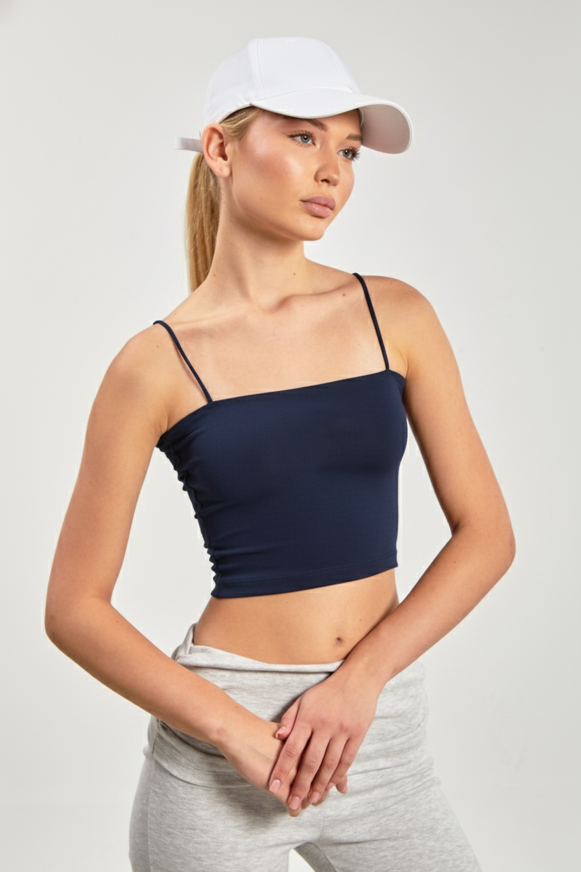 Kadın Göğüs Pedli Askılı Atlet - Koyu Lacivert