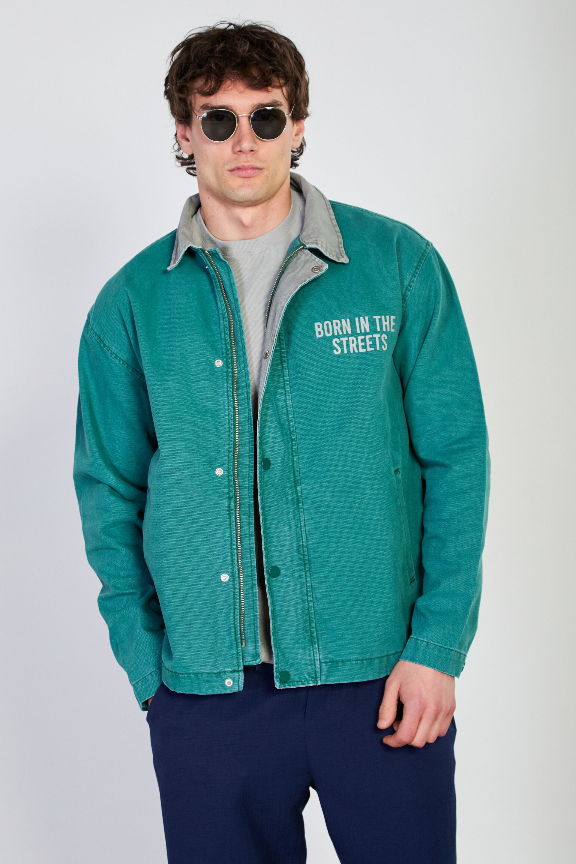 Erkek Çıtçıtlı Fermuarlı Polo Yaka Ceket - Yeşil