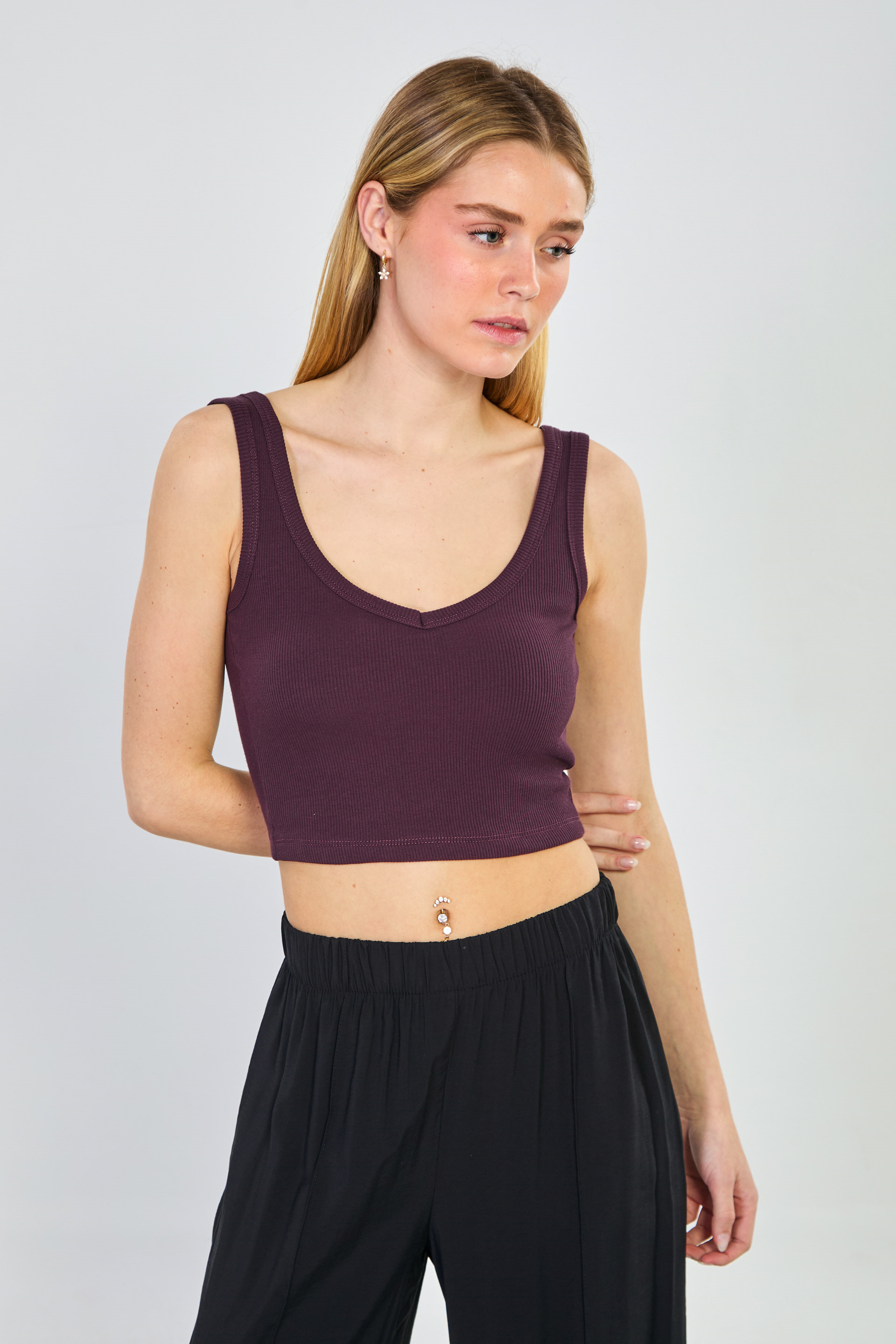 Kadın Kalın Askılı Göğüs Pedli Body - Mürdüm