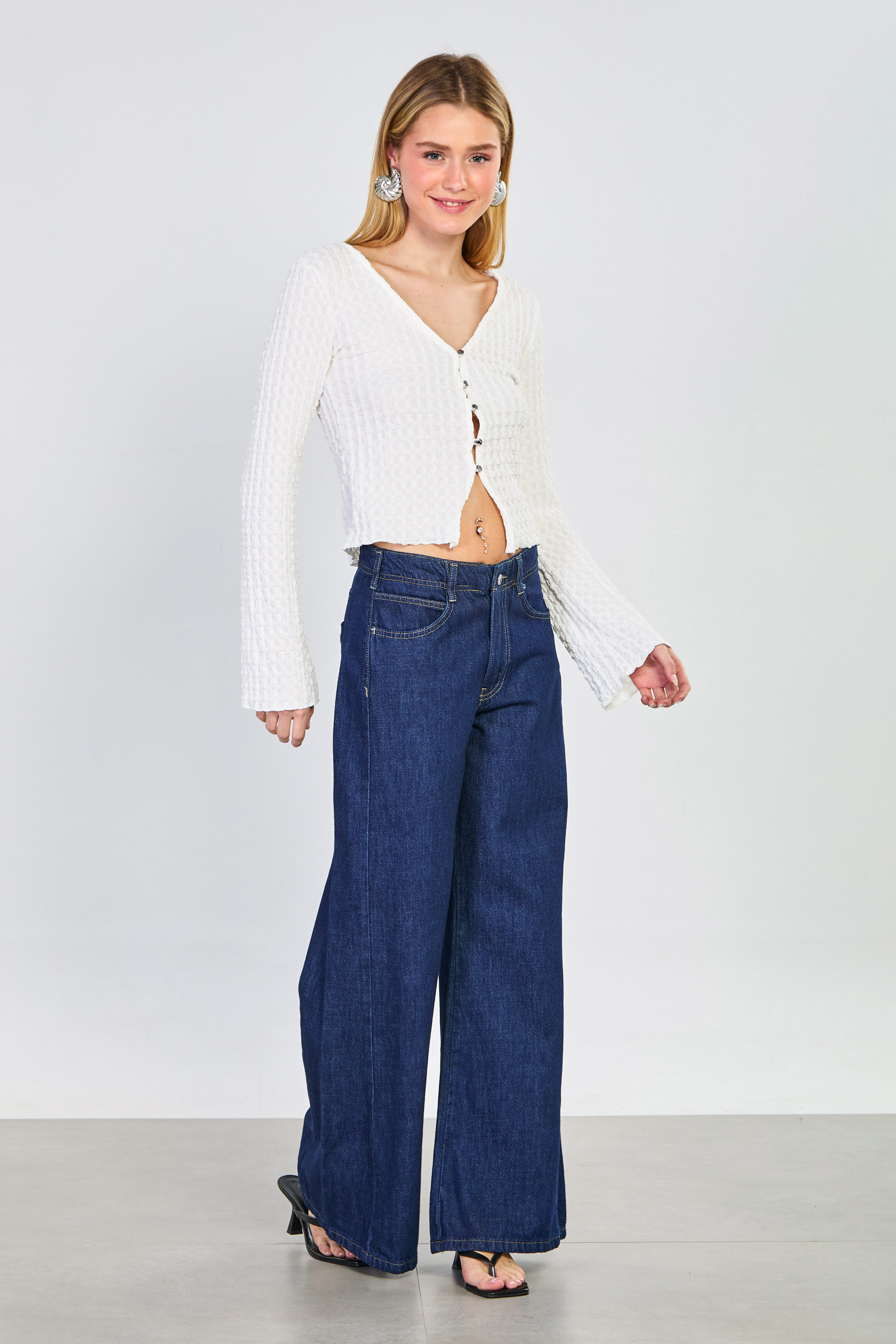 Kadın J98 Geniş Paça Jean Pantolon - Lacivert