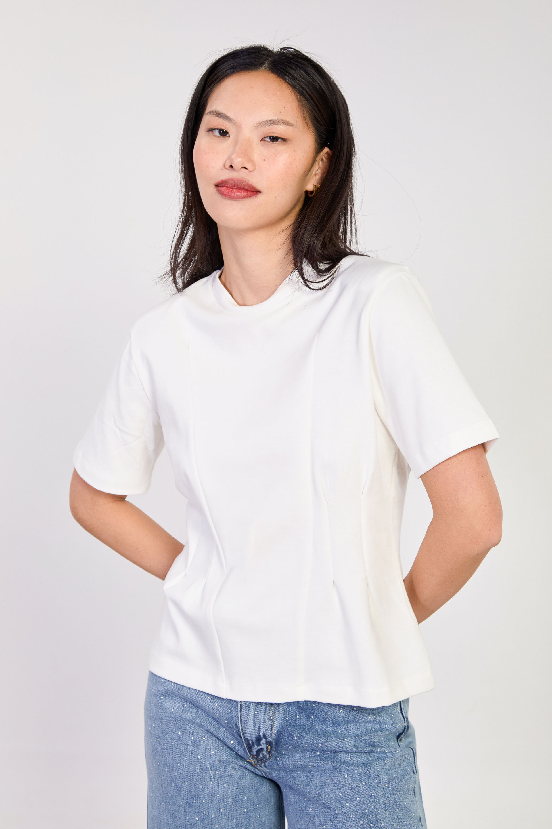 Kadın Vatkalı Fit Kesimli T-Shirt - Ekru