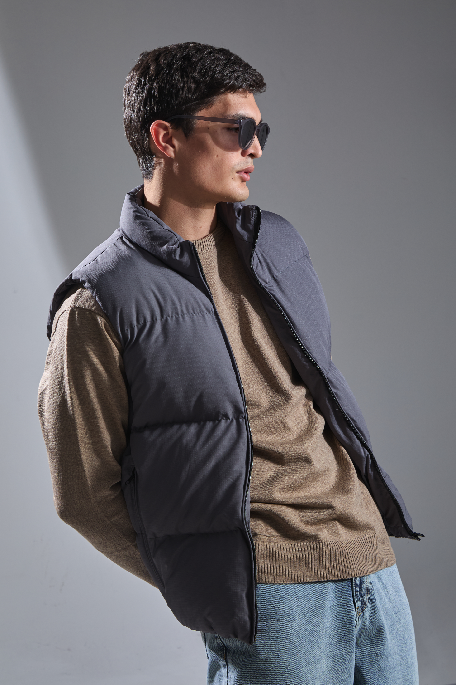 Erkek Dik Yaka Şişme Yelek - Antrasit 