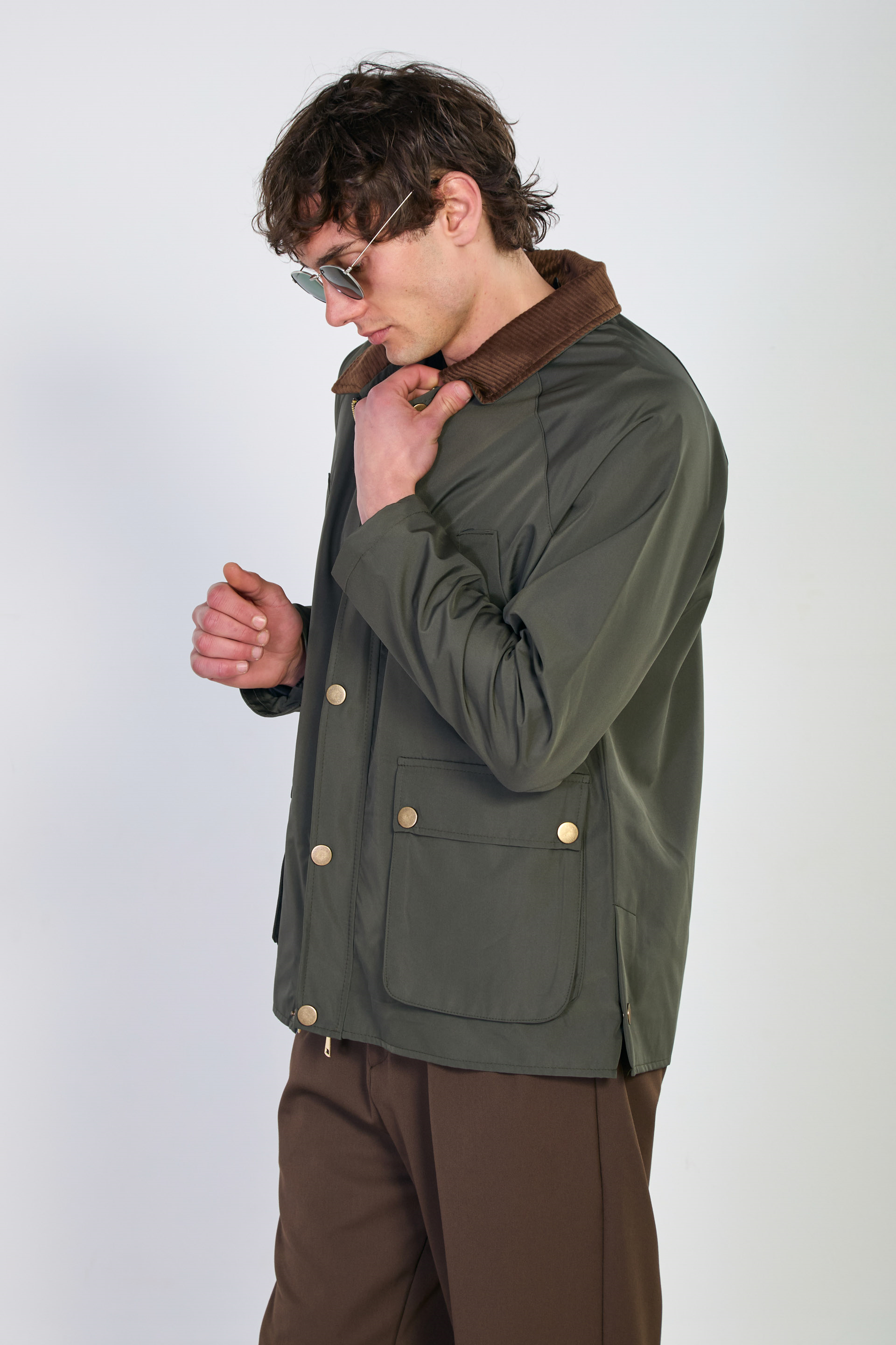 Erkek Kadife Gömlek Yaka Düğmeli Ceket - Haki