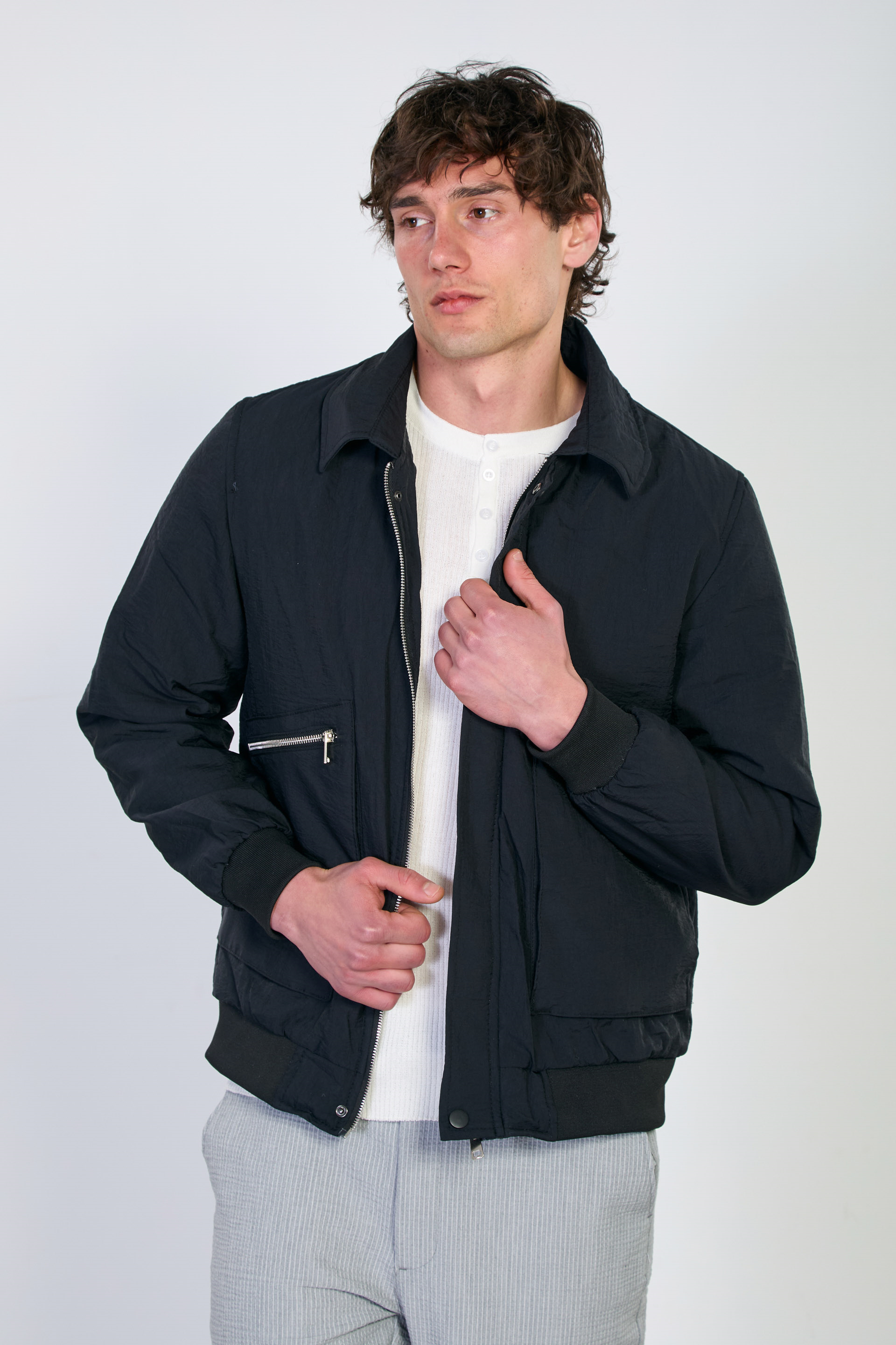 Erkek Torba Cep Fermuarlı Mont - Siyah