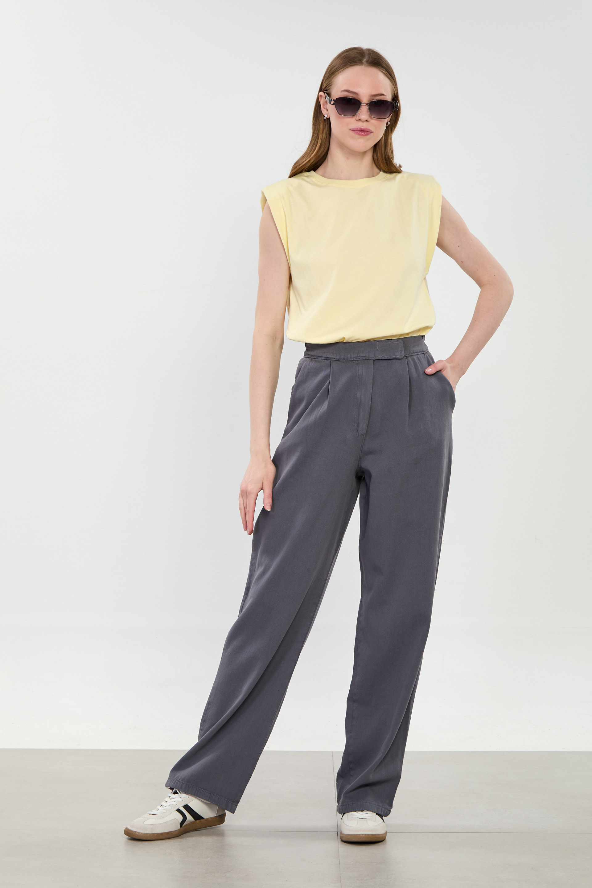 Kadın Beli Cırtlı Palazzo Pantolon - Antrasit