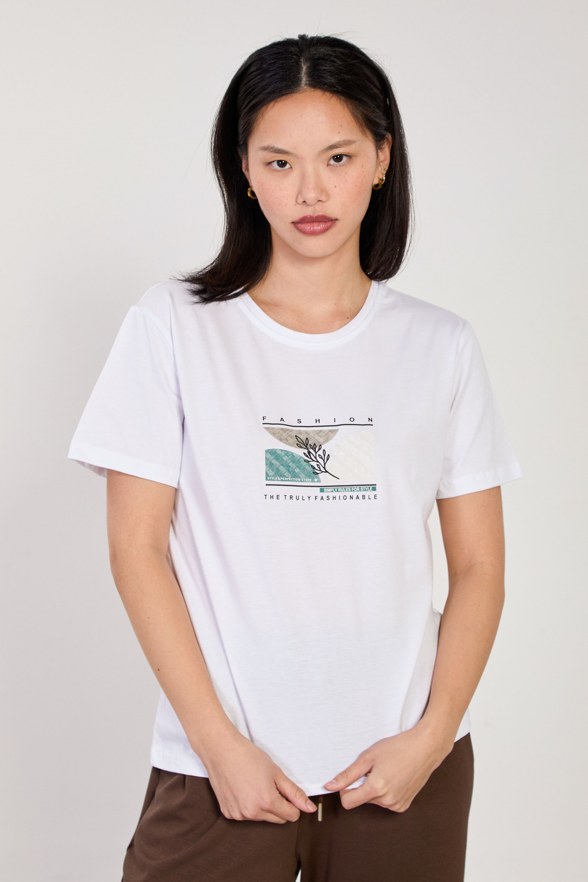 Kadın Fashion Baskılı T-Shirt - Beyaz