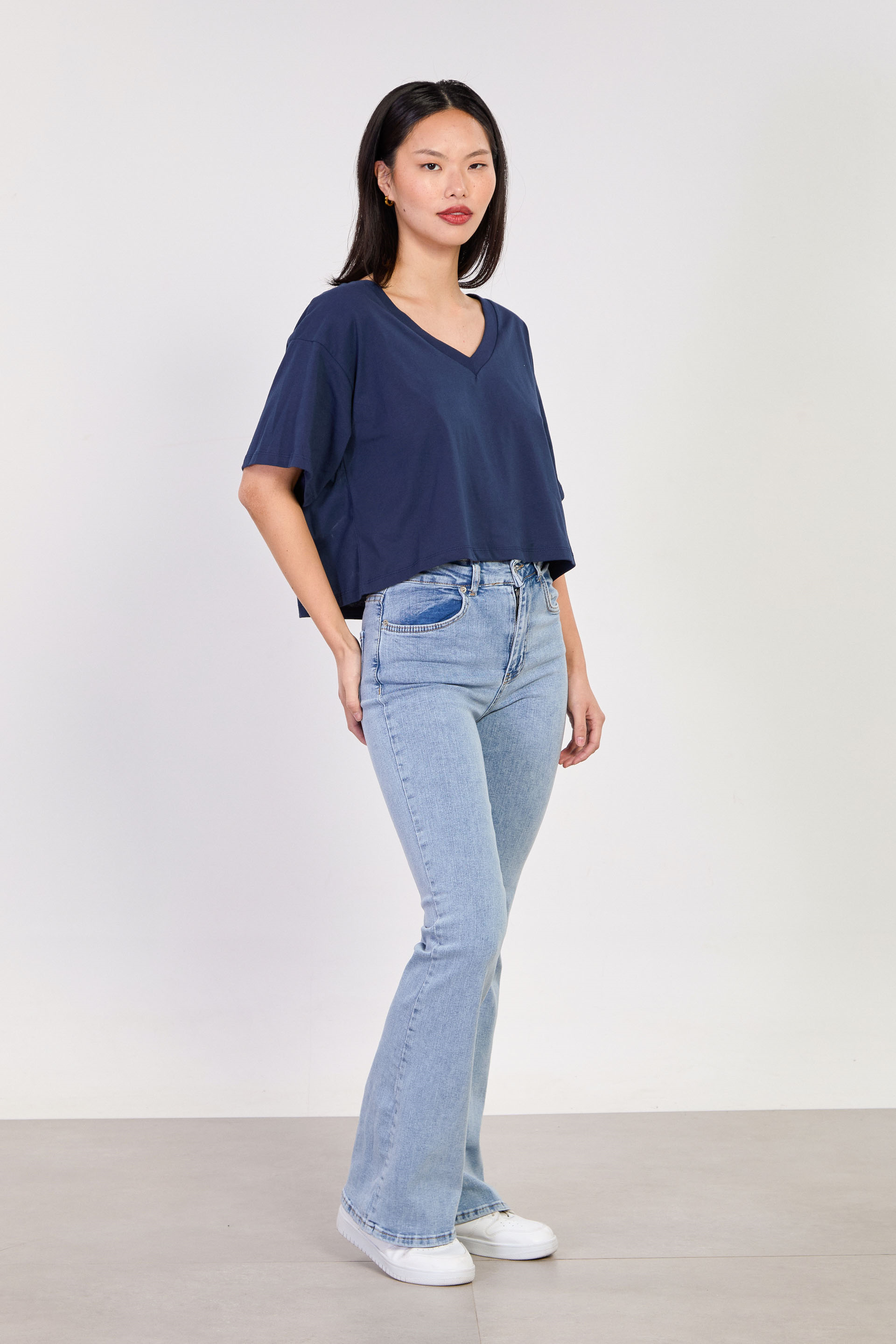 Kadın İspanyol Paça Jean Pantolon - Mavi Kar Y.