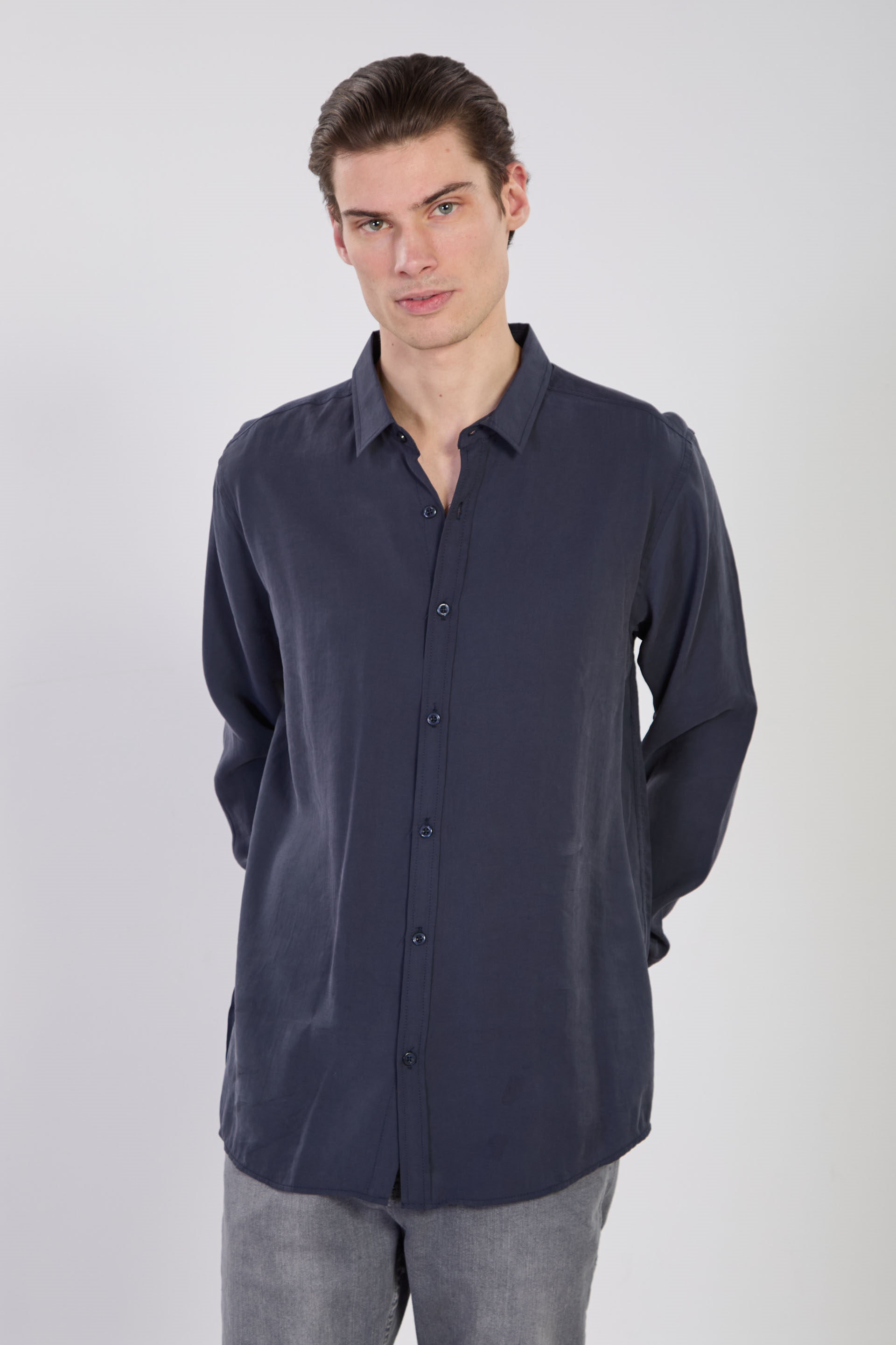 Erkek Oversize Modal Gömlek - Lacivert