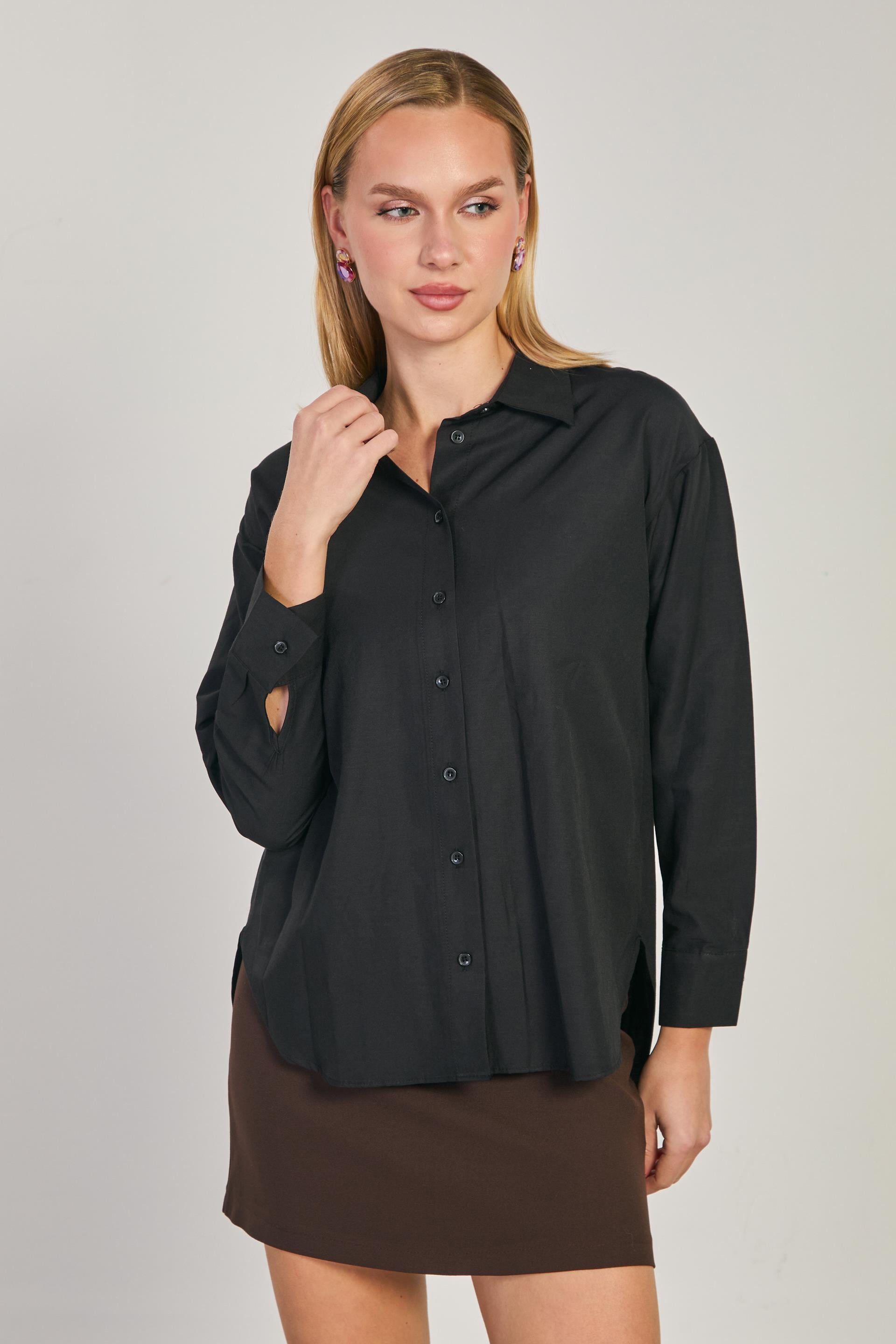 Kadın Uzun Kol Oversize Gömlek - Siyah