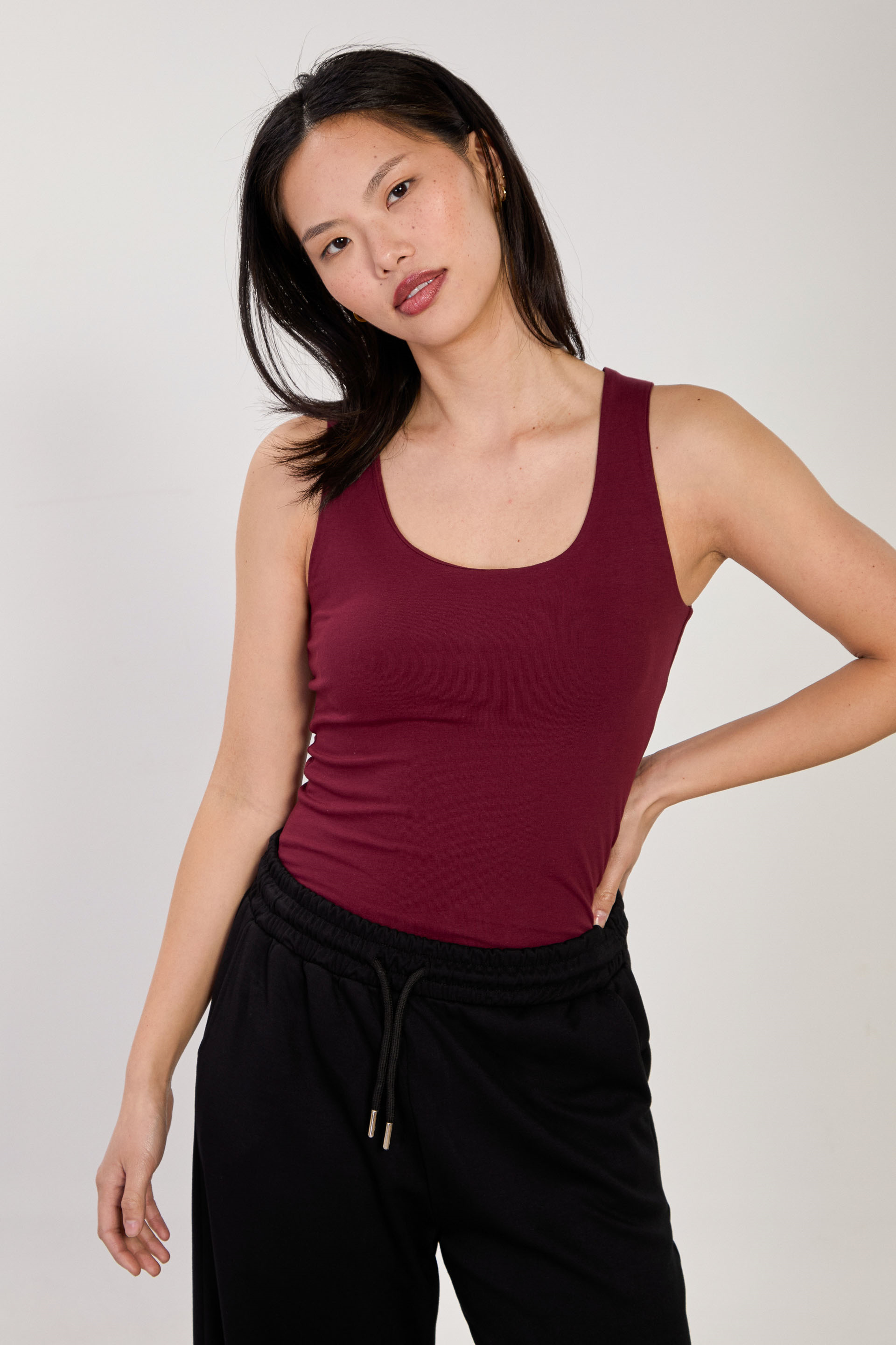 Kadın Kare Yaka Kalın Askılı Atlet - Vişne