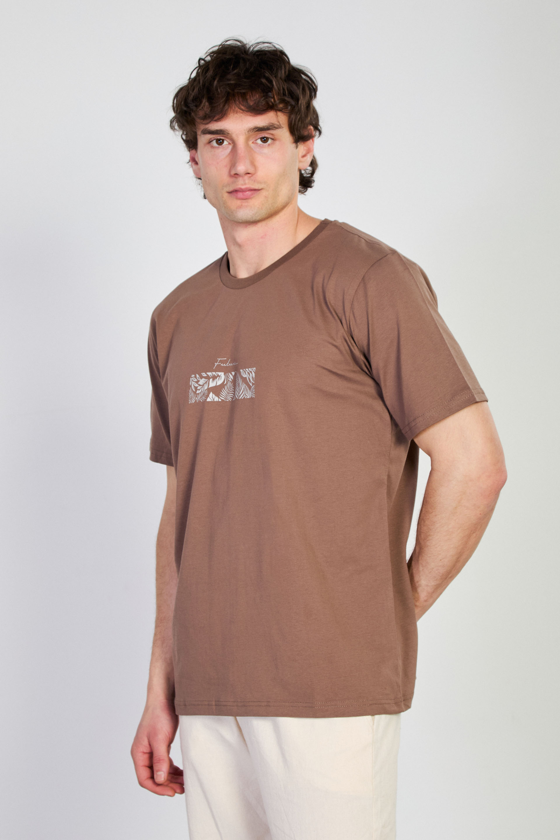 Erkek Future Yazı Baskılı T-Shirt - Kahve