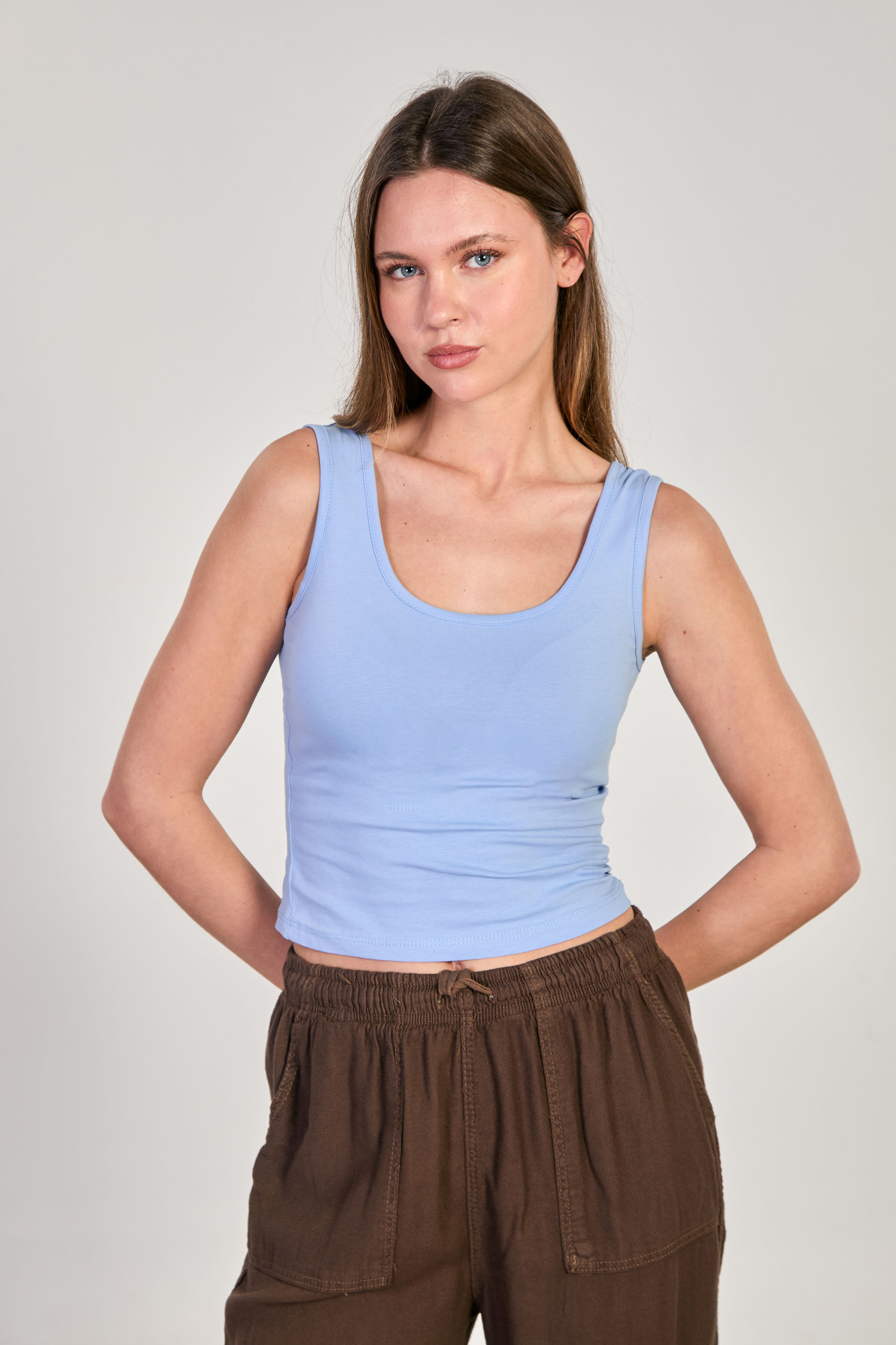 Kadın Ön Arka Derin Yaka Crop Atlet - Mavi