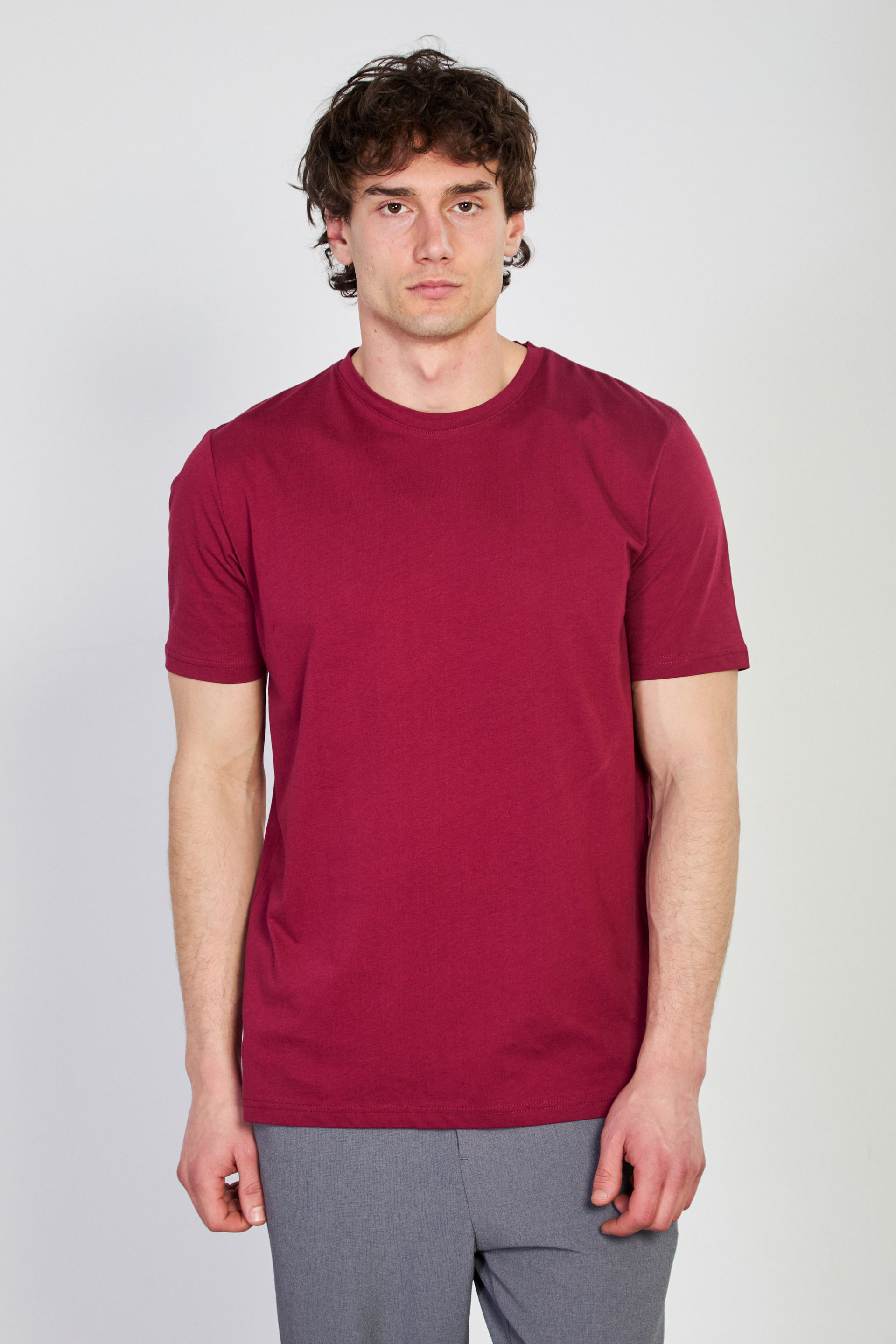 Erkek Bisiklet Yaka Regular Fit T-Shirt - Vişne