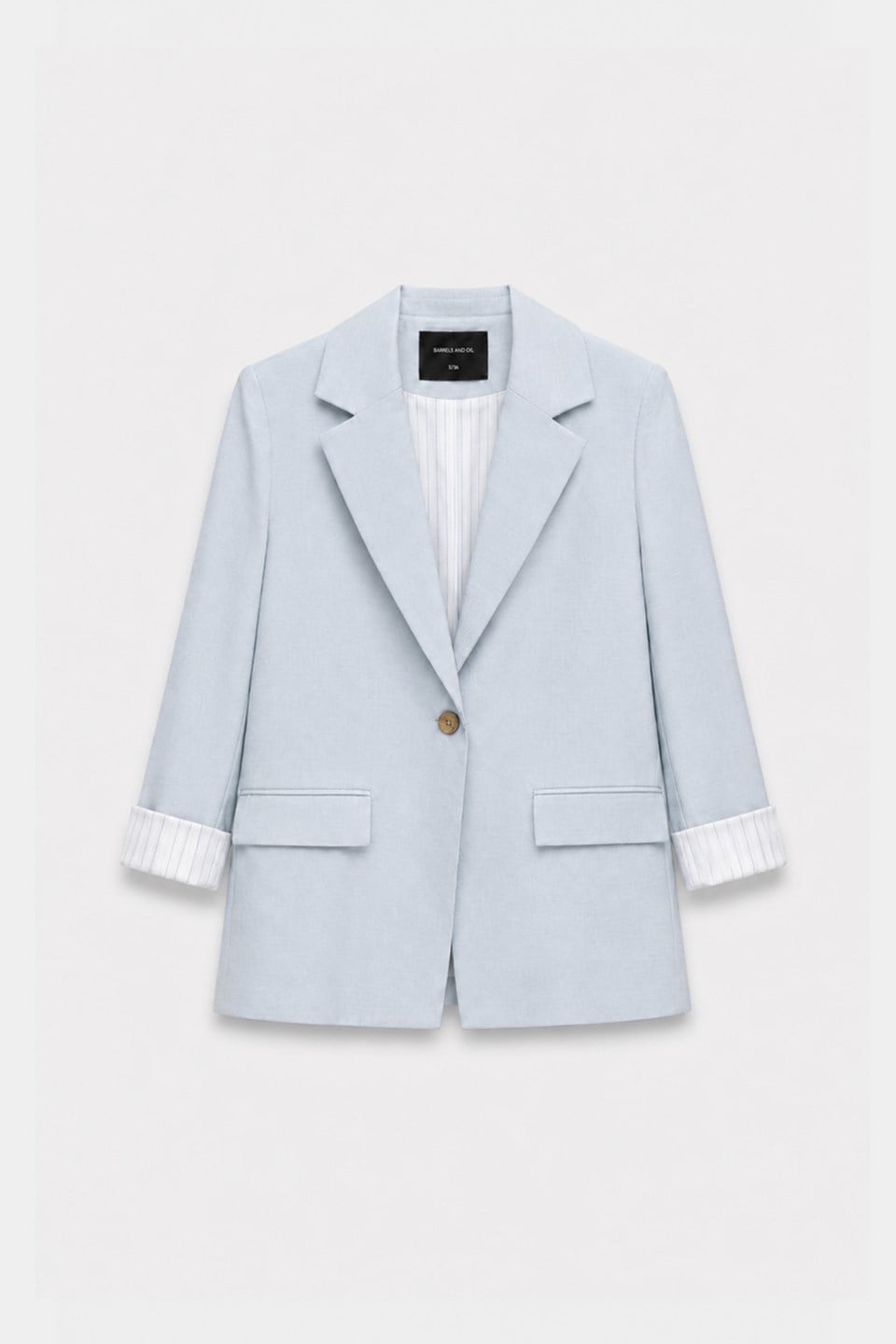 Kadın Kolları Çizgili Düğmeli Blazer Ceket - Bebe Mavi