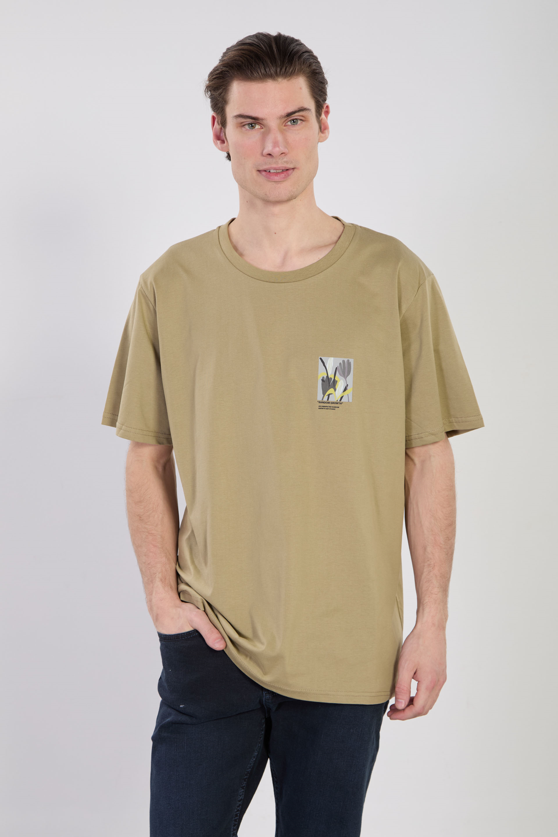 Erkek Çiçek Random Growth Baskılı T-Shirt - Küf Yeşili