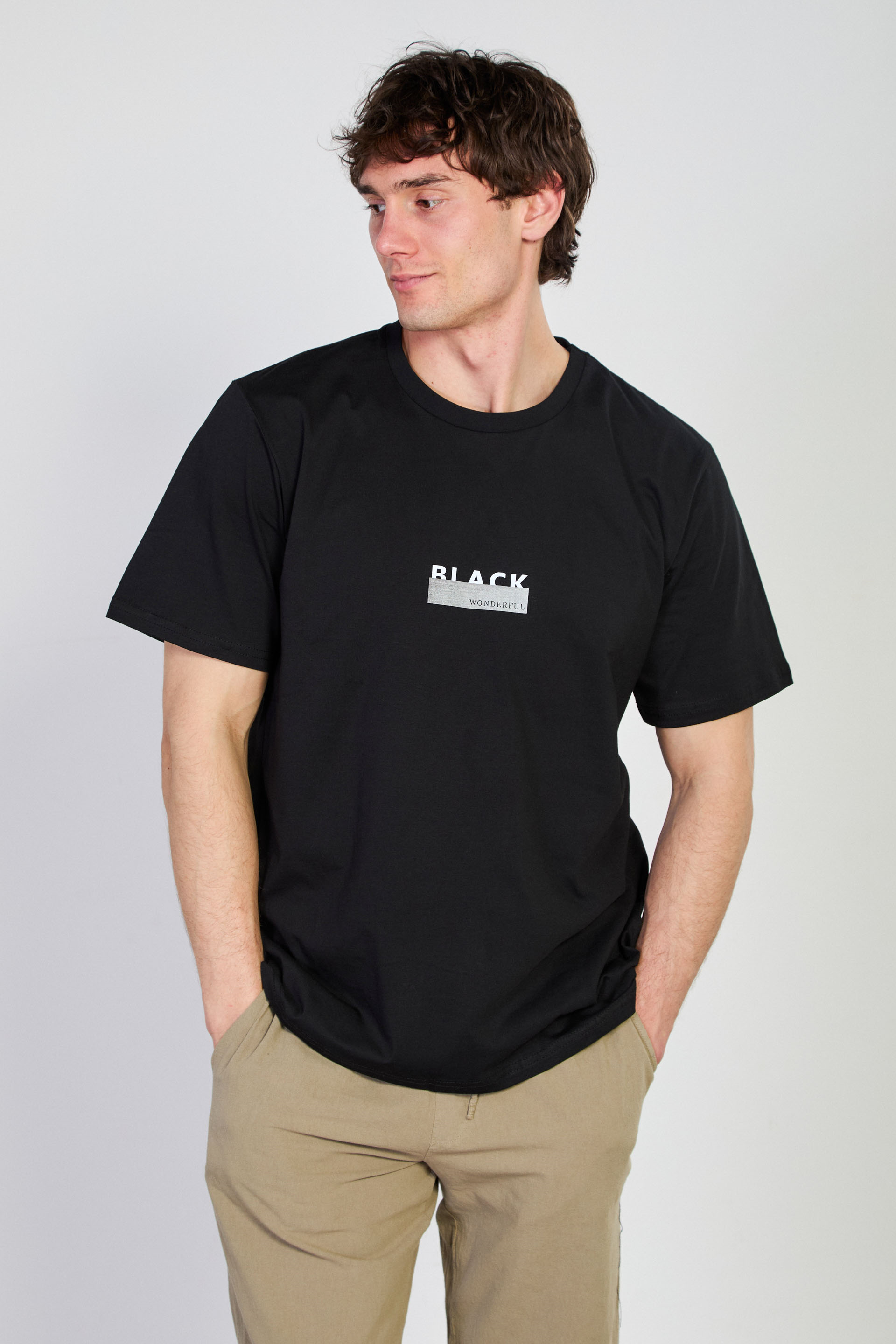 Erkek Black Yazı Baskılı T-Shirt - Siyah/Beyaz