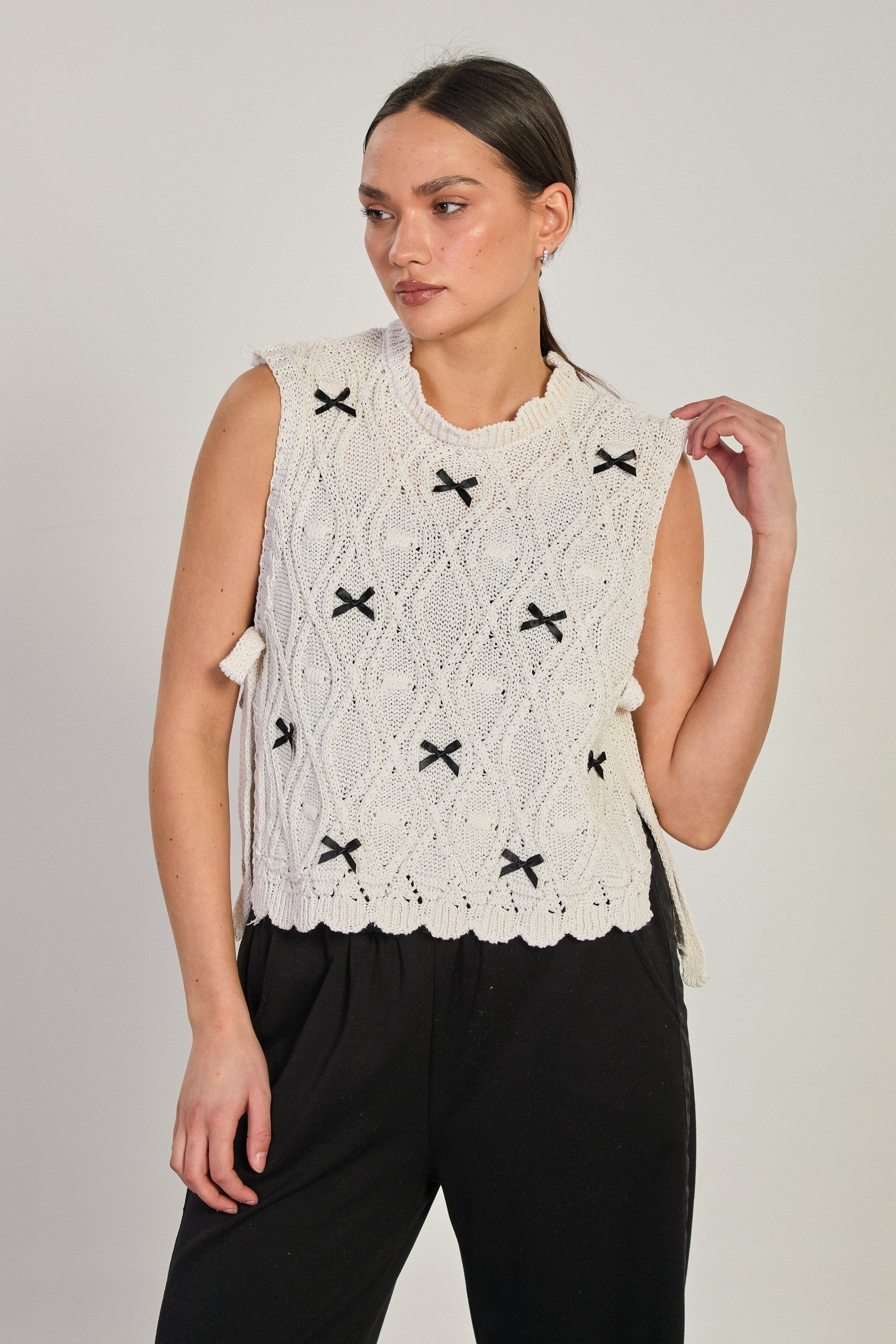 Kadın Fiyonklu Yandan Bağlamalı Süveter - Natural