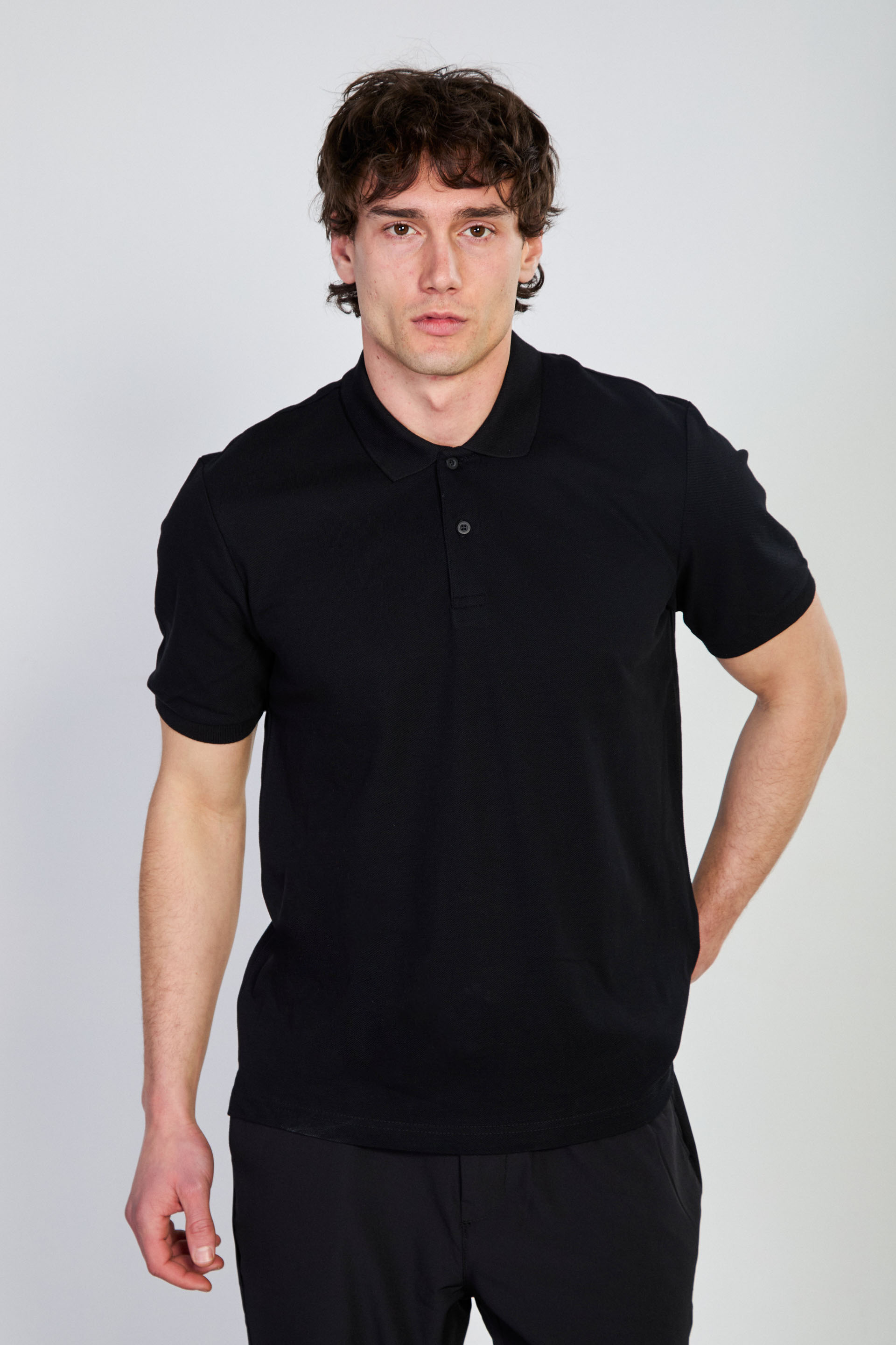 Erkek Polo Yaka Pike T-Shirt - Siyah