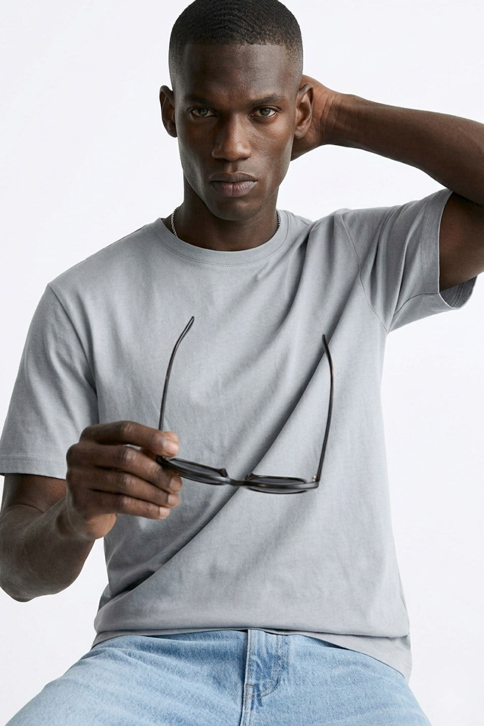 Erkek Bisiklet Yaka Regular Fit T-Shirt - Gri