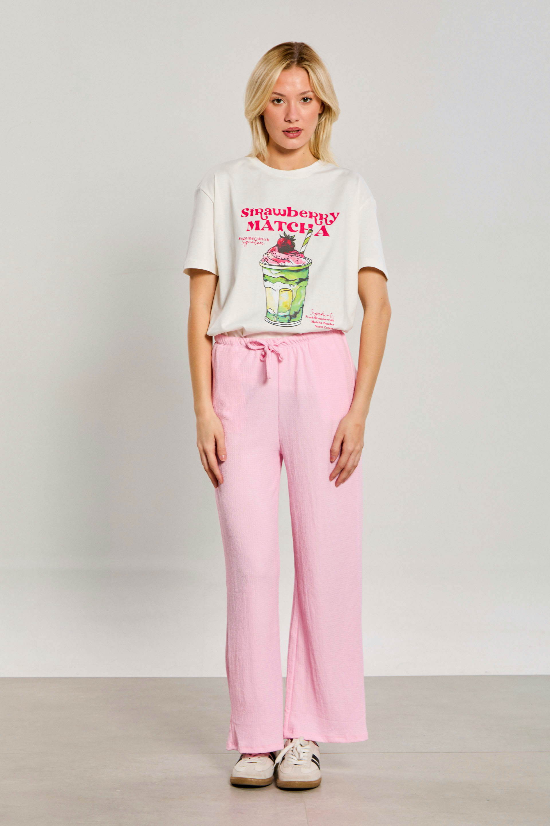 Kadın Beli Lastikli Bol Paça Pantolon - Pembe