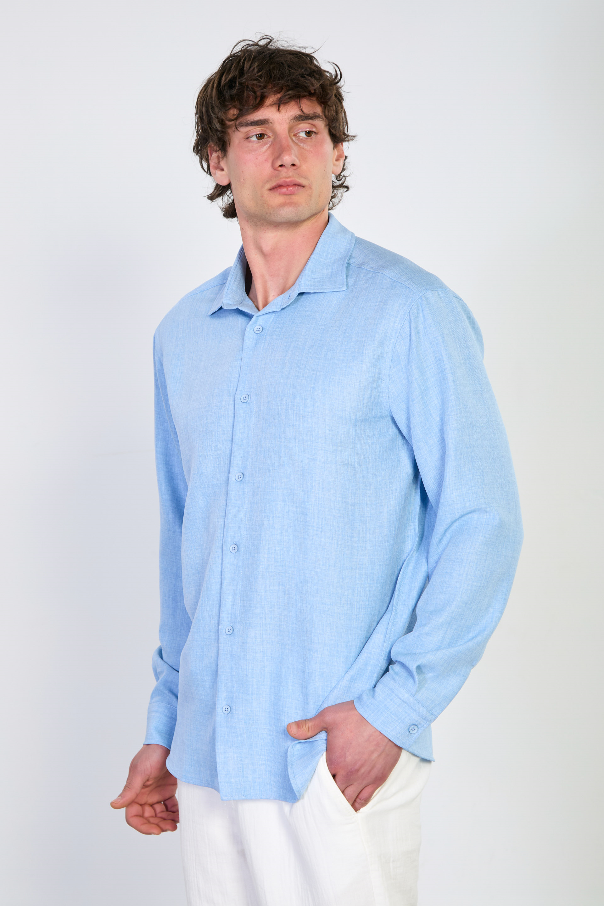 Erkek Uzun Kollu Gömlek - Mavi