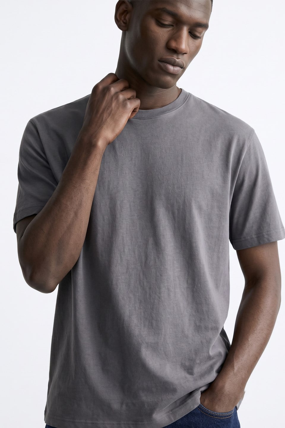 Erkek Bisiklet Yaka Regular Fit T-Shirt - Antrasit