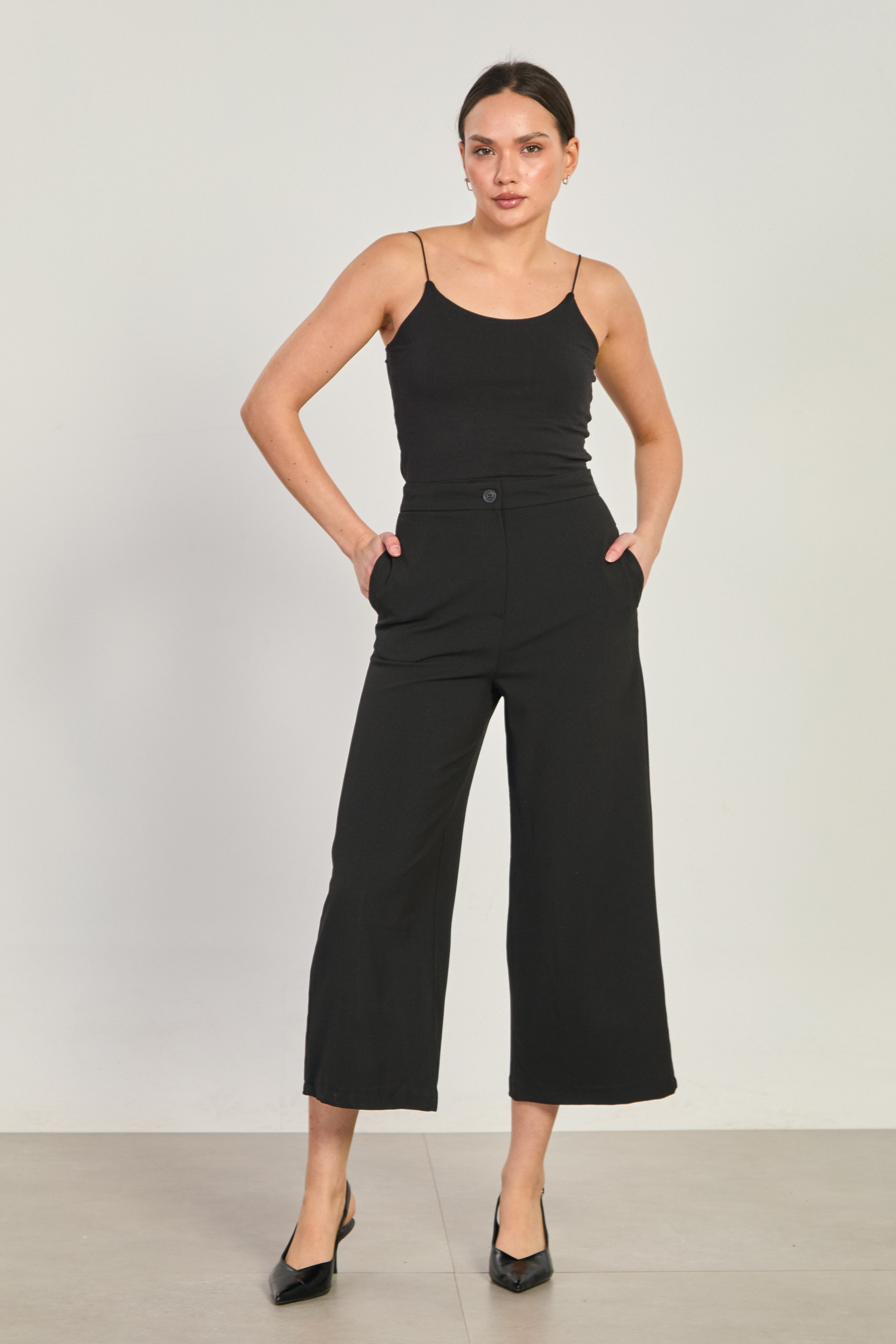 Kadın Yüksek Bel Bol Paça Culotte Pantolon - Siyah