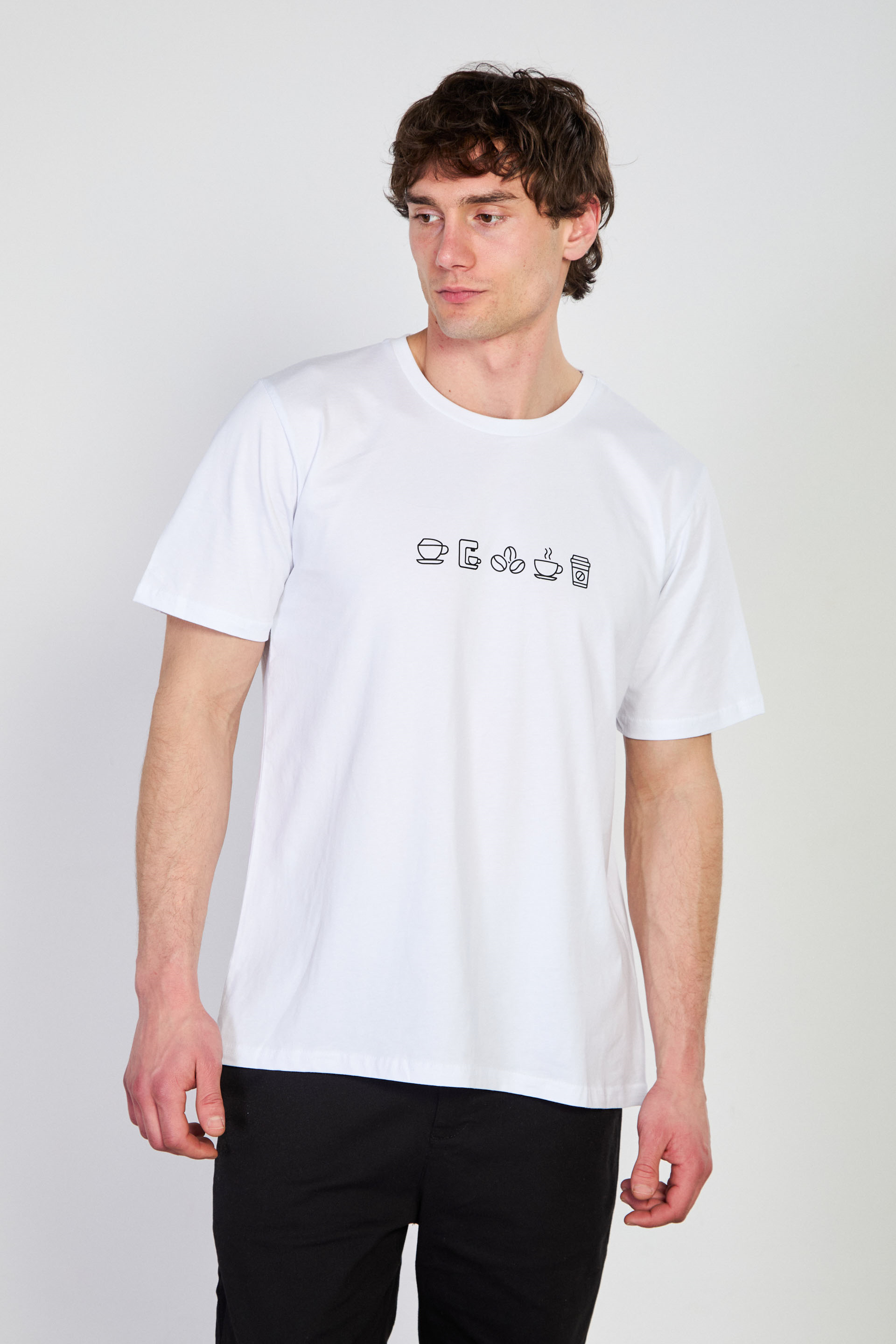 Erkek Coffee Baskılı T-Shirt - Beyaz