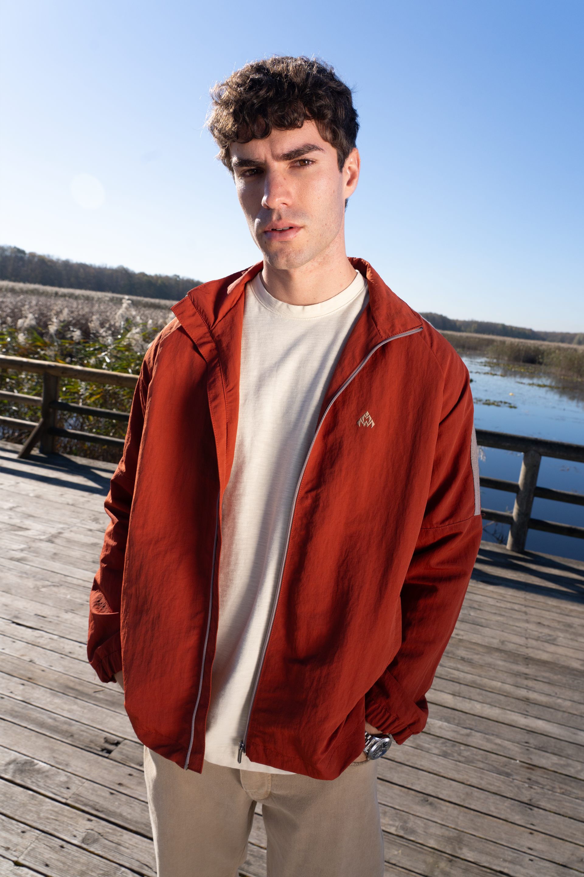 Erkek Dik Yaka Kalın Kol Biyeli Ceket - Kiremit