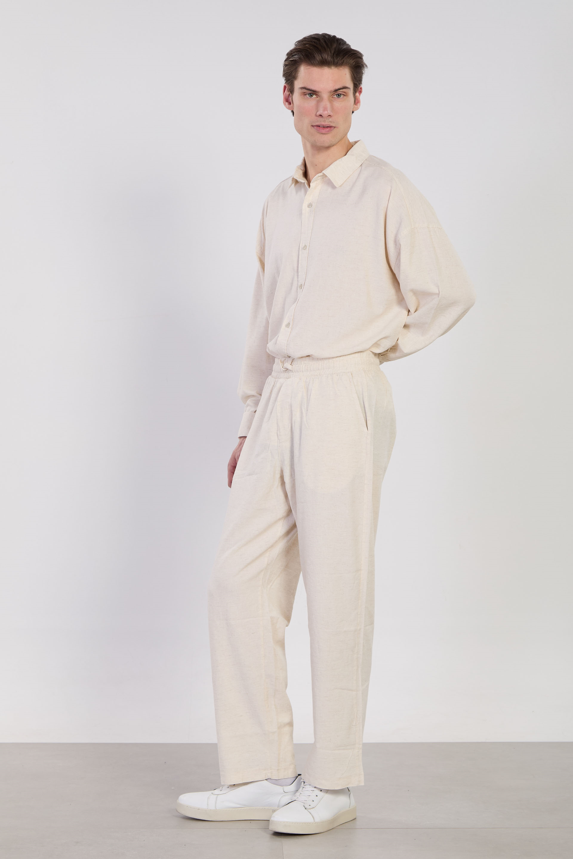 Erkek Dökümlü Pantolon - Natural