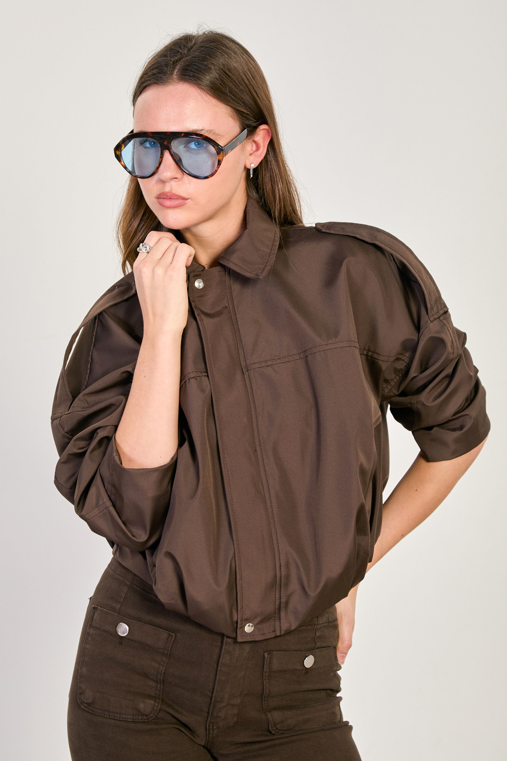 Kadın Oversize Bomber Ceket - Acı Kahve