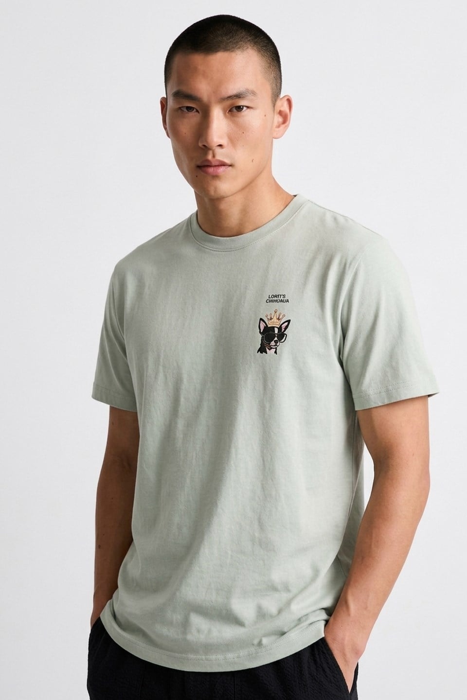 Erkek Hello Summer Köpek Baskılı T-Shirt - Boyalı Gri
